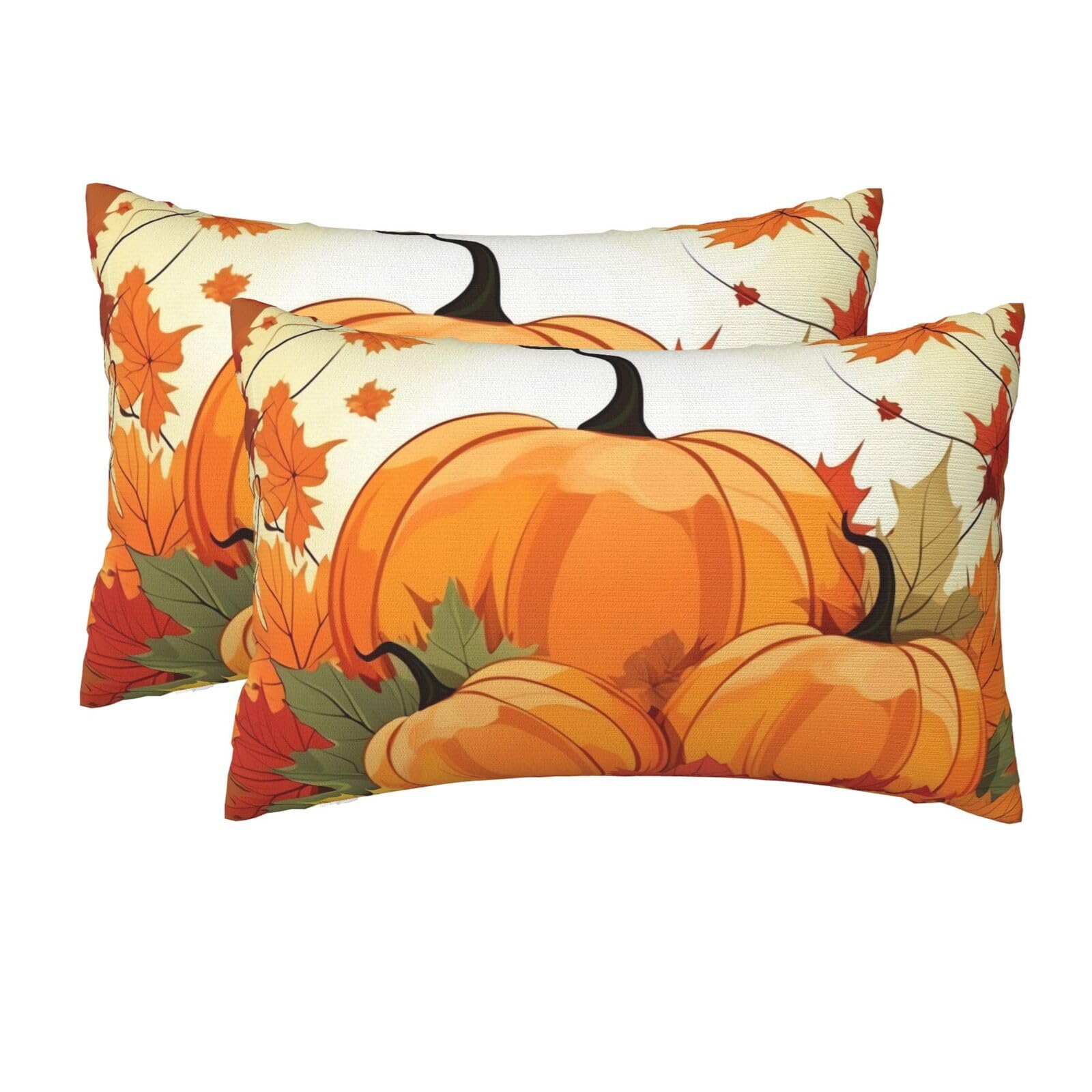 2 Pack Queen Pillow Cases with Hidden Zipper, Soft Breathable Pillow Covers for Hair and Skin, Autumn Pumpkin Maple Leaves Pillowcases 20"x30" Bed Pillow Protectors Cover for Sleeping Gifts