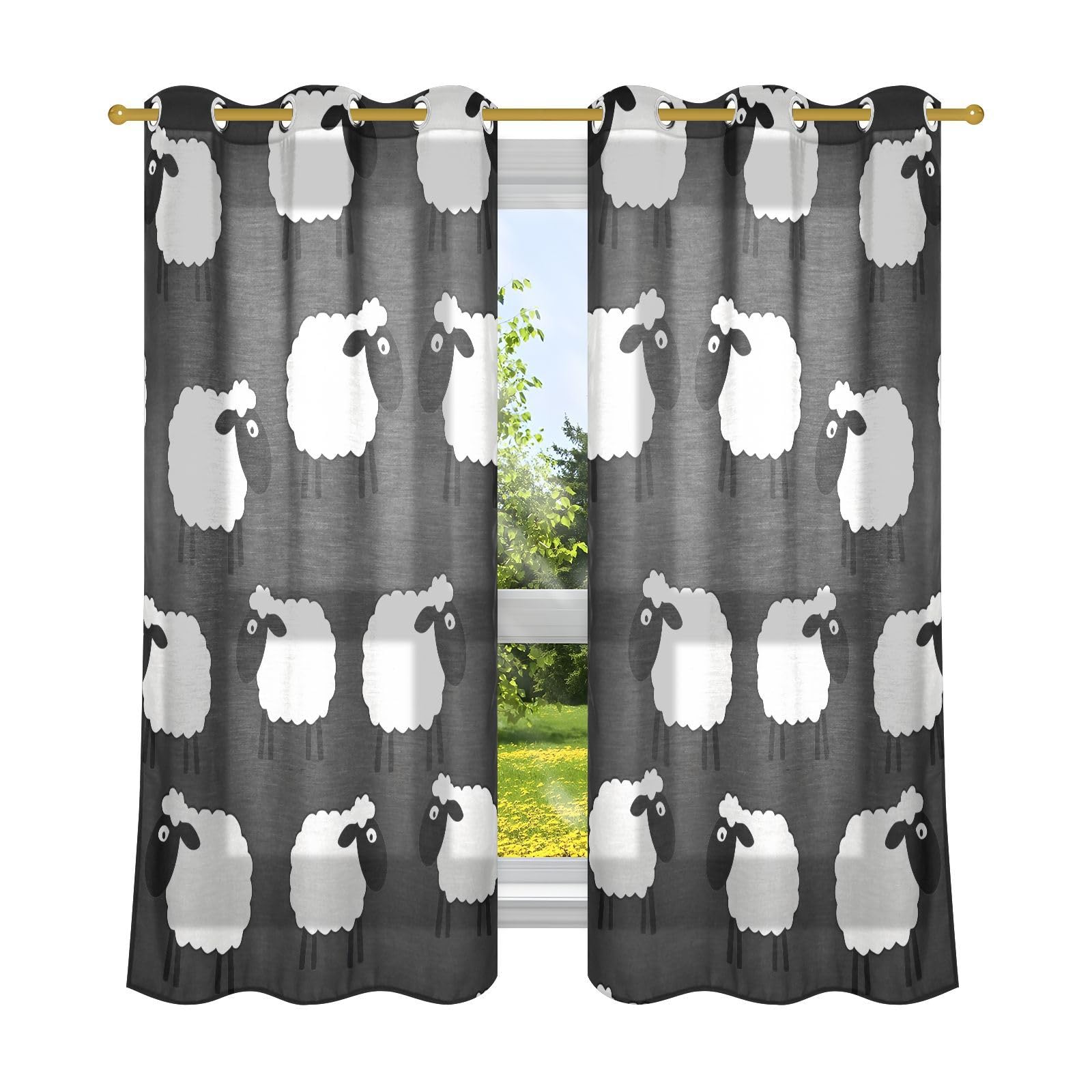 Alzapaños decorativos para cortinas de lino blanco y negro de oveja de 63 pulgadas de largo, ventana de bahía, juego de 2 paneles
