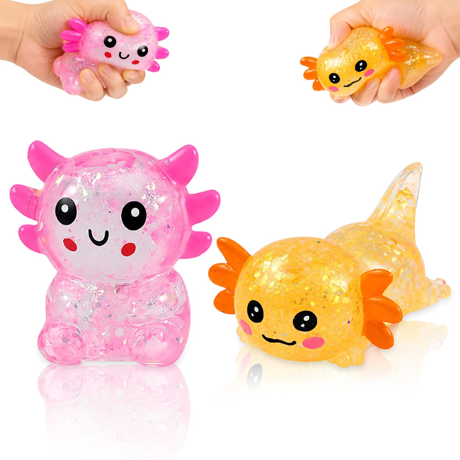 2Pcs Axolotl Squishy, Orange & Pink Two-Piece Set, Desk Stress Relief & Focus Helper, Soft Collectible for Students & Office Workers, Portable Fidget for Daily Use