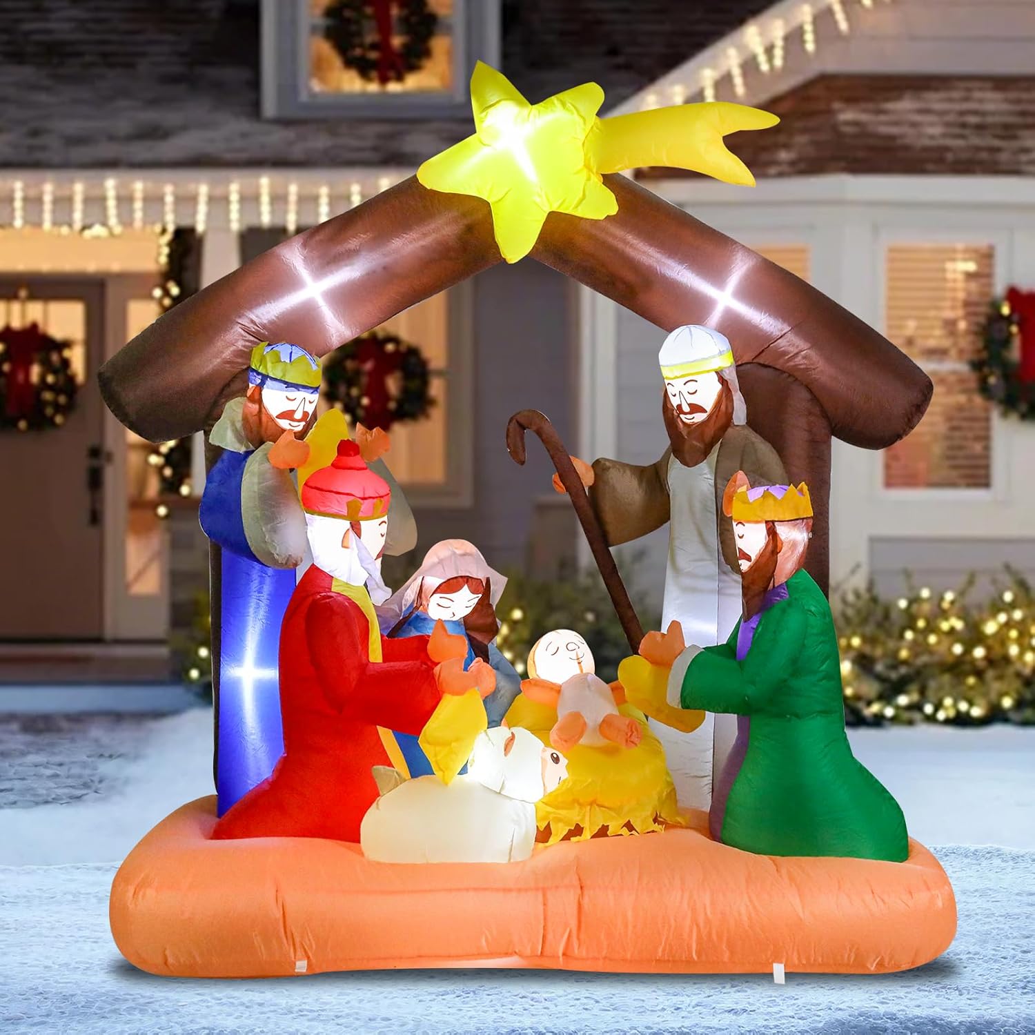 Vigdur Christmas Nativity Scene Outdoor, 6FT Christmas Inflatables Nativity Sets with LED Lights, Blow Up Yard Decorations for Yard Garden Lawn Winter Holiday Supplies Décor