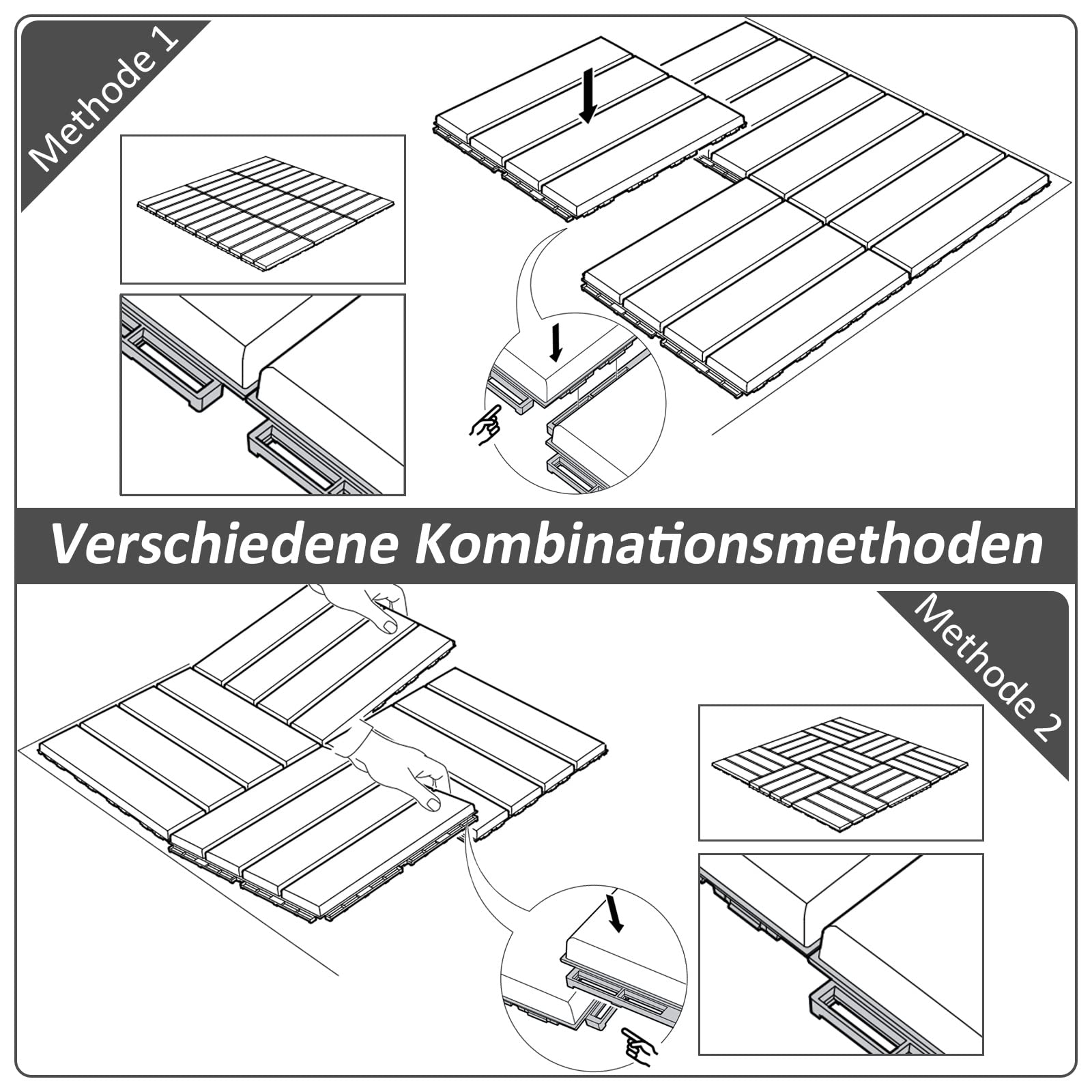 Outsunny set van 9 terrastegels balkon terras 30 x 30 cm tuin kliktegel vloertegel binnen buiten kunststof zwart