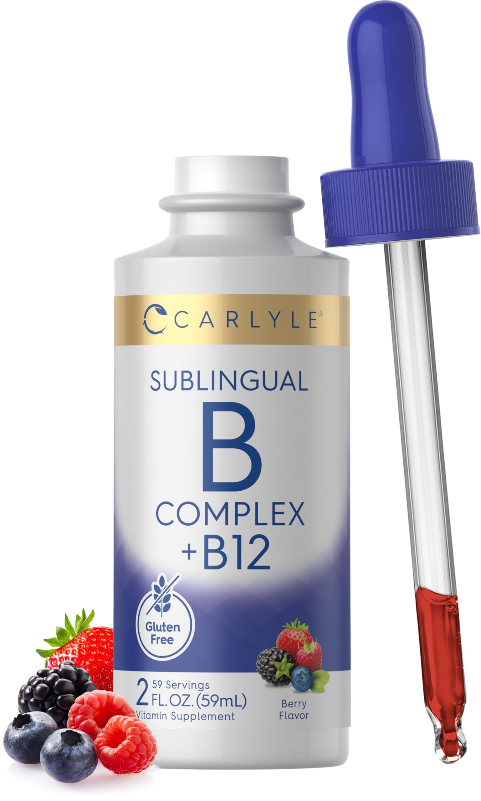Carlyle Sublingual Vitamin B Complex | with B12 | 2 Fl Oz | Berry Flavor | Vegetarian, Non-GMO, and Gluten Free Supplement