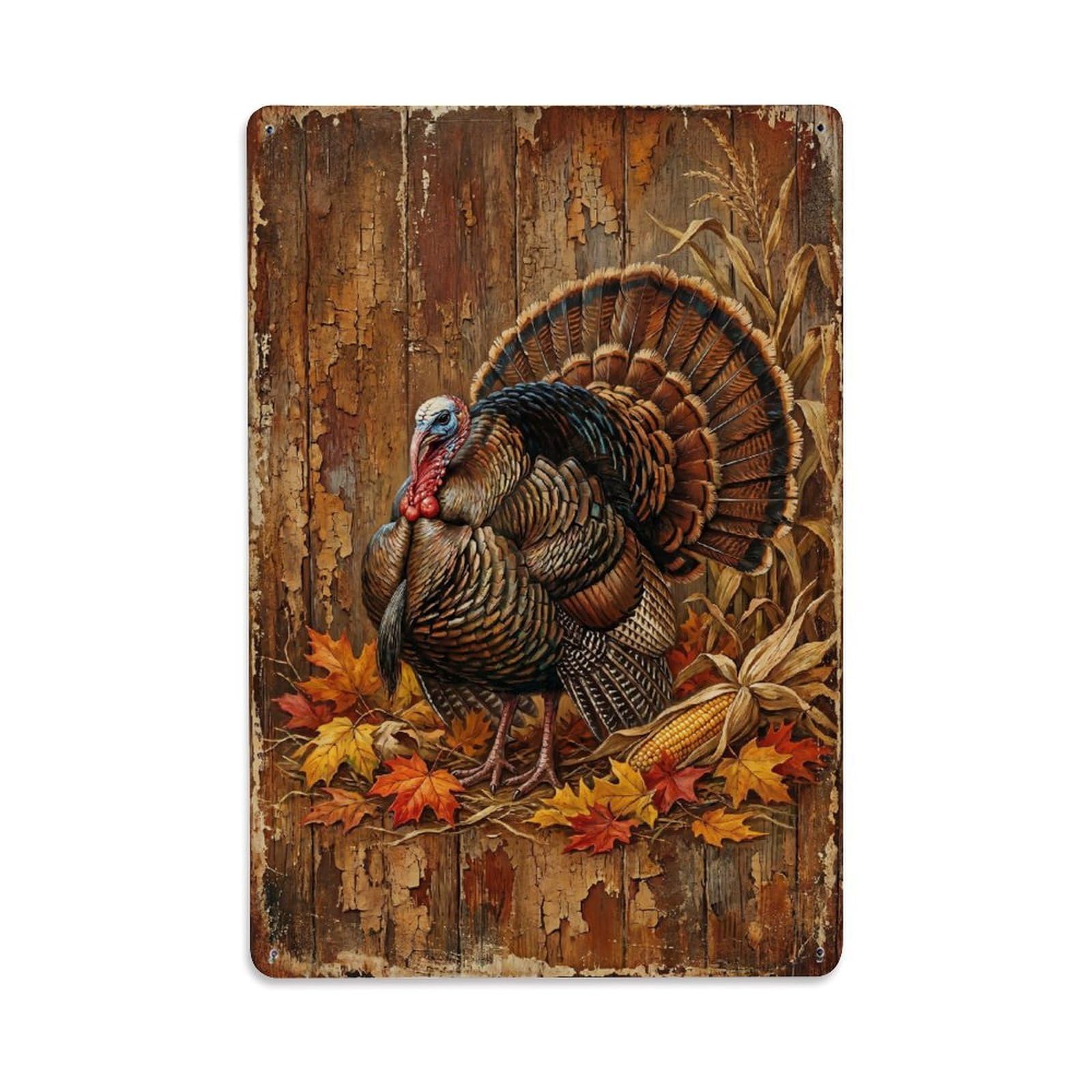 Wild Turkey Farm Poultry Feathers Autumn Vintage Metal Tin Sign Plaque Wall Decor for Cafe, Club, Garden Metal Poster 8x12Inch