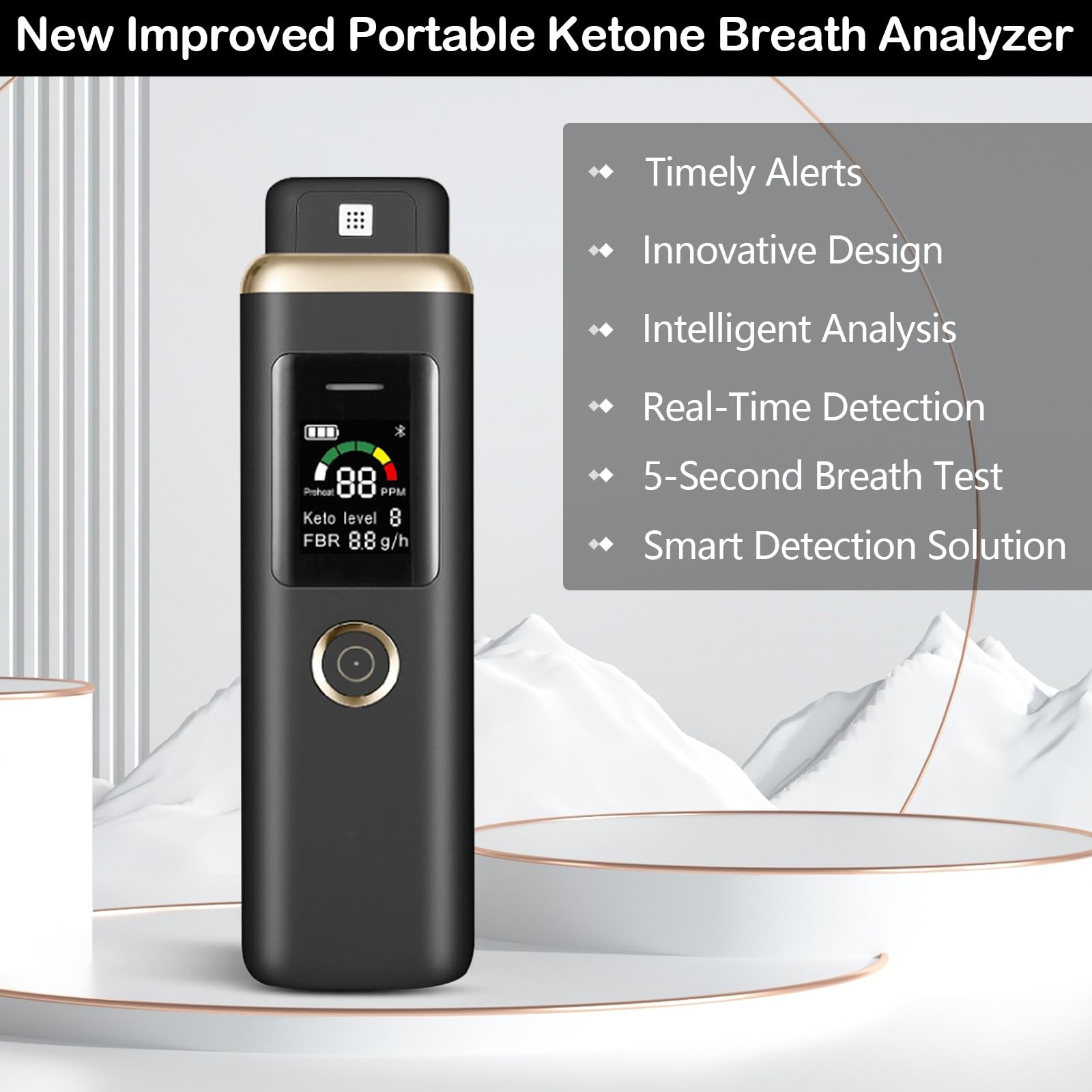 Analizzatore di Chetoni Respiratori, Respiratore Professionale Chetosi, Etilometro Portatile per Chetoni, Misuratore di Chetoni nel Respiro Digitale per Monitorare Chetoni e Livelli di Chetosi