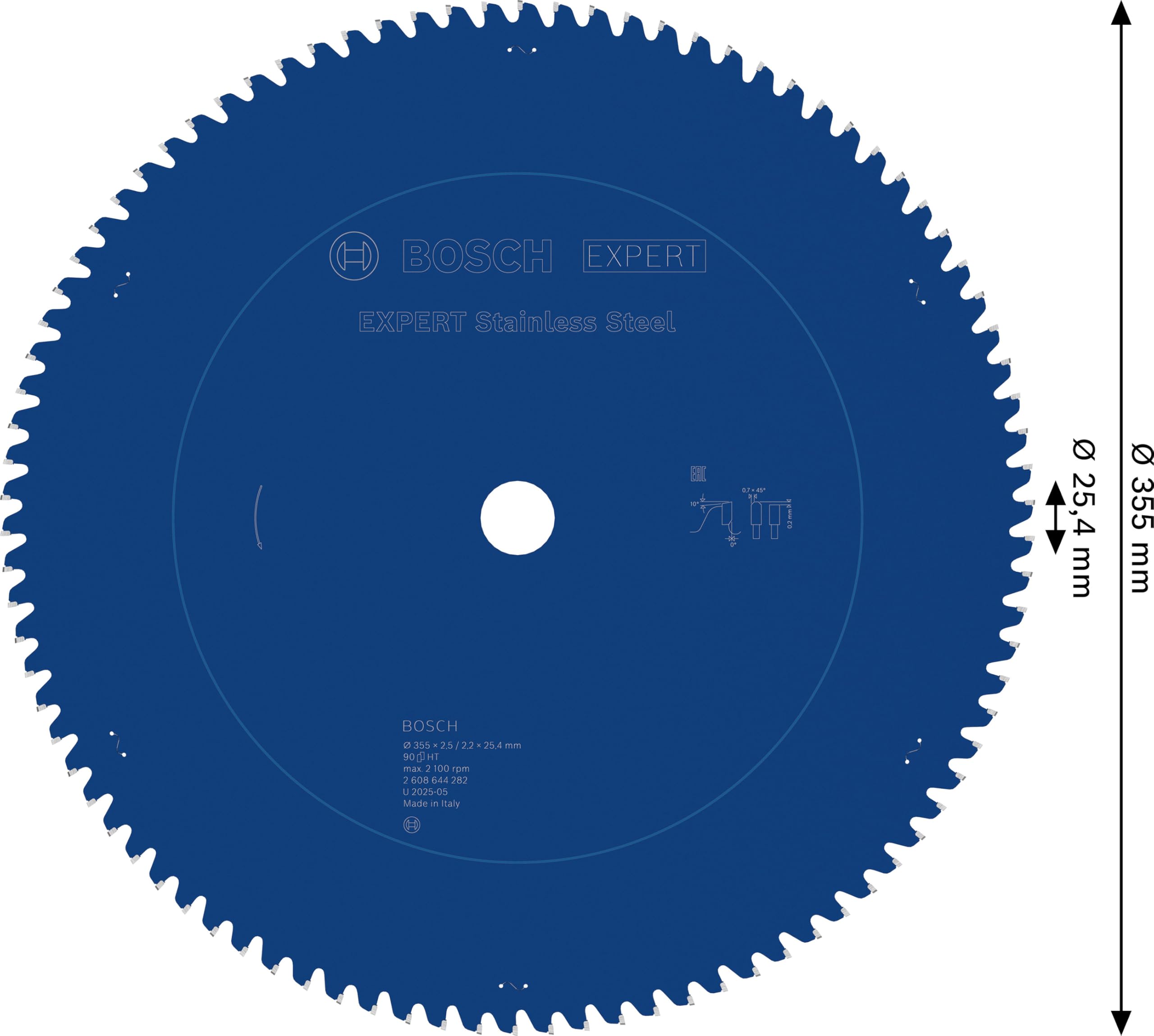 Bosch Professional Brzeszczot do piły tarczowej Expert for Stainless Steel (stal nierdzewna, 355 x 25,4 x 2,5 mm, 90 zębów, akcesoria do piły tarczowej)