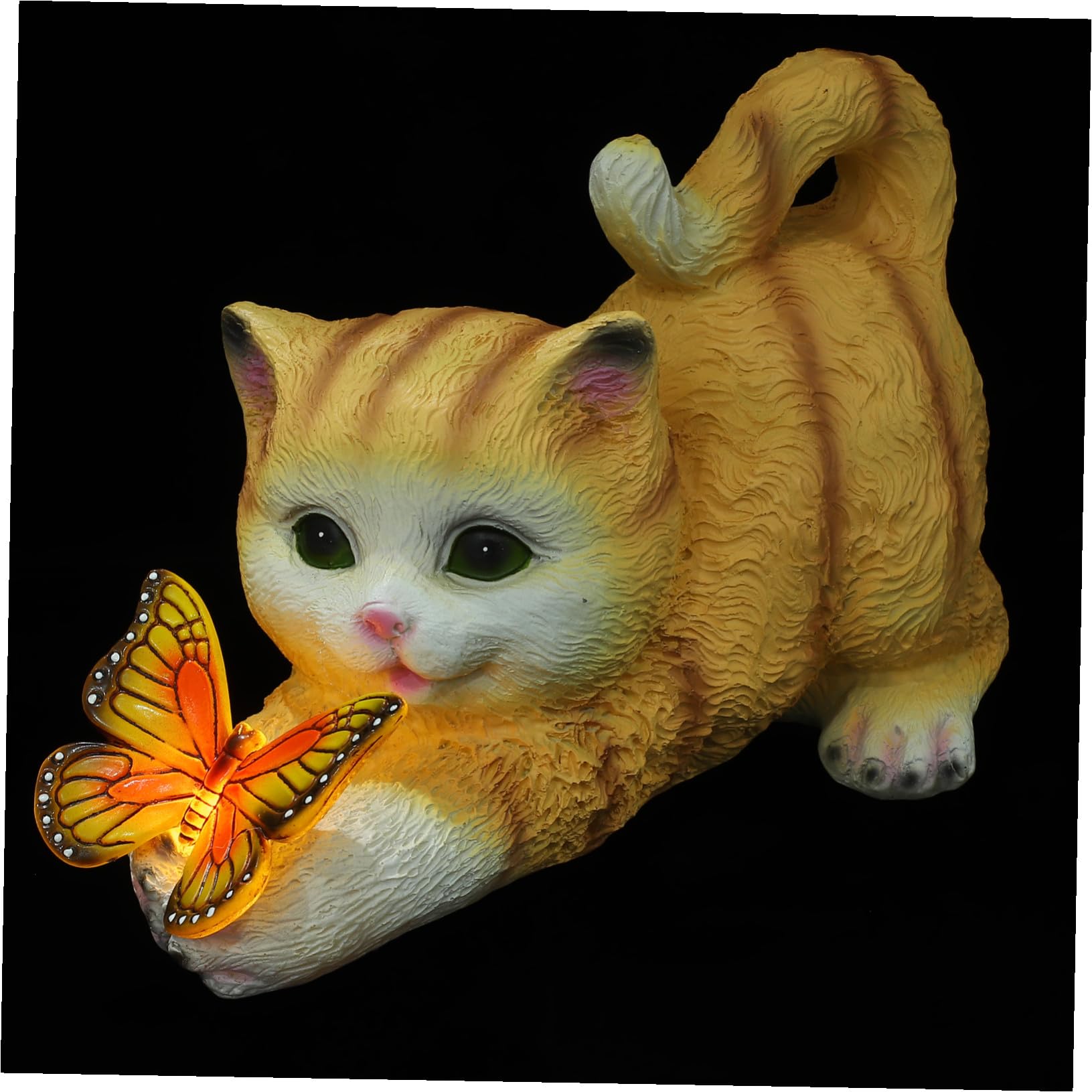 Lurrose Katzenfigur aus Kunstharz mit Realistischer Form als Gartendeko | Gelb, Detailreiches Design für Außenbereiche, Sammler und Tierliebhaber