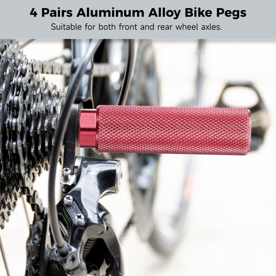 Aluminum Alloy Pegs Set, 4 Pairs Anti-Slip Foot Pedals, Sturdy Rear Stands For Bmx, Road Bicycles, 3/8In Axle Fit