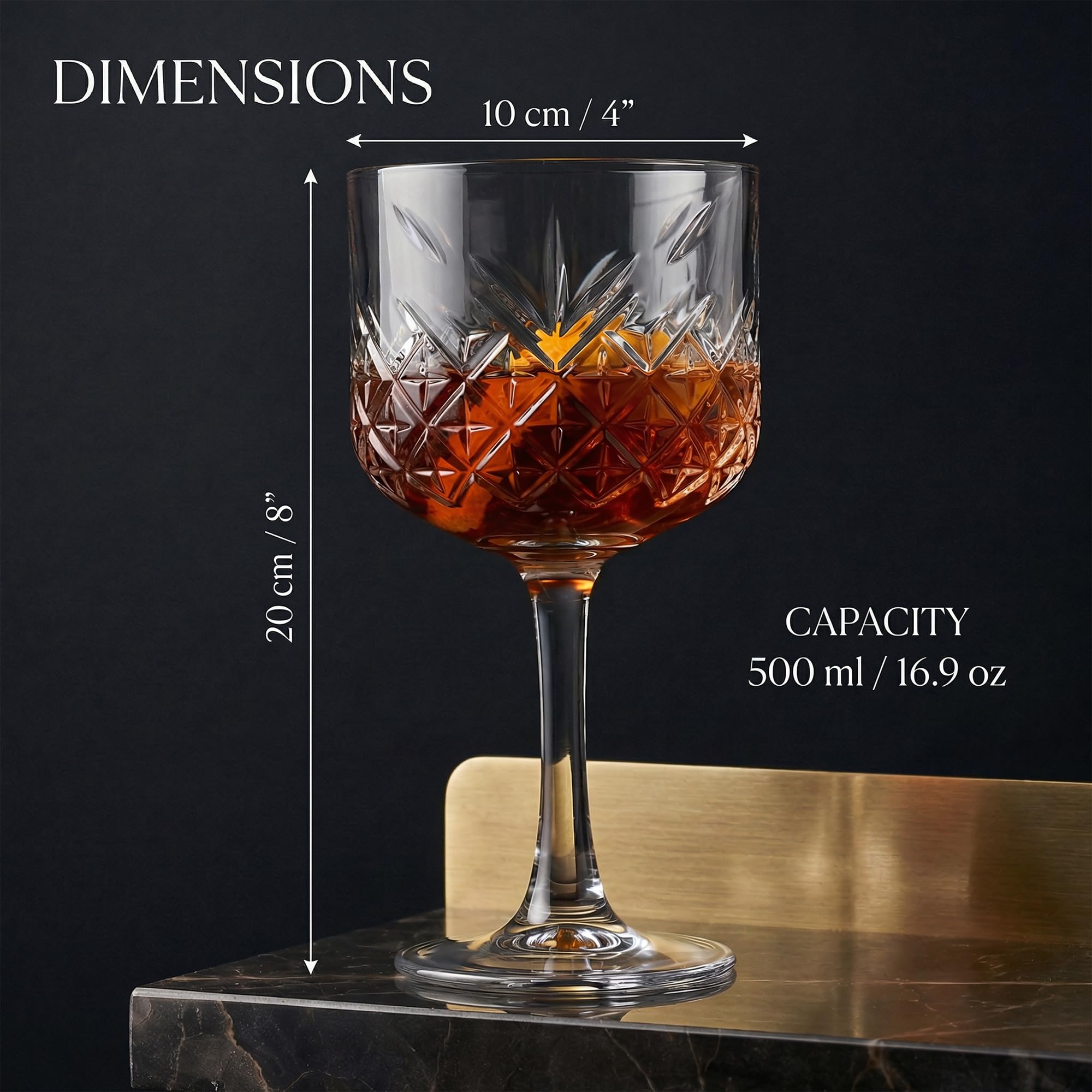 Extra großer Glaskelch, Vintage-Coupe-Gläser, große Weingläser, Cocktail, Champagner, Margarita, lange Stielgläser (500 ml) (Queen-Set)