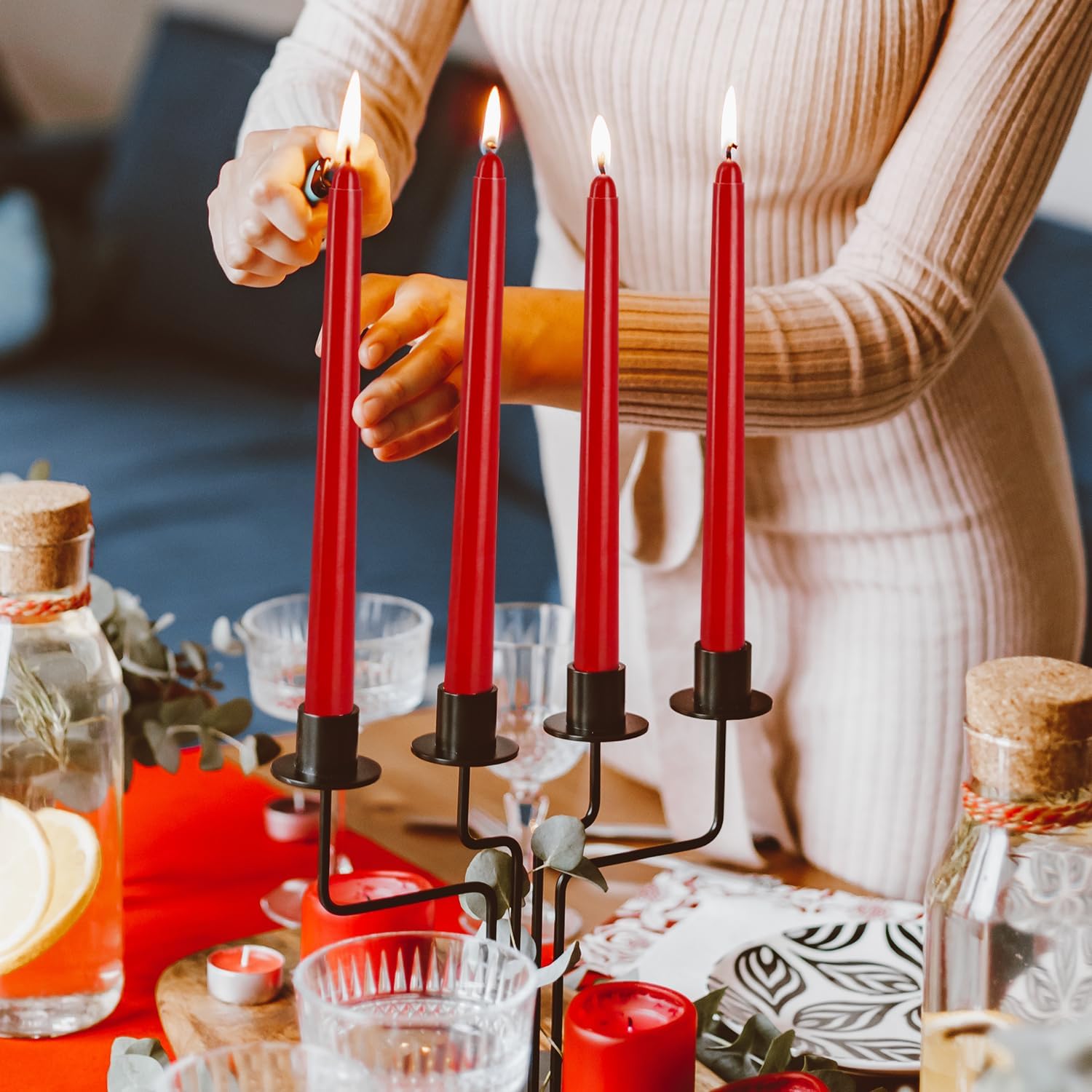 24 Pack Red Taper Candles, 7-8 Hours Burn Time, Unscented, Smokeless and Dripless, 0.75 x 10 Inch Dinner Candle Set for Christmas,Household, Wedding, Party and Home Décor Candlesticks - Image 3