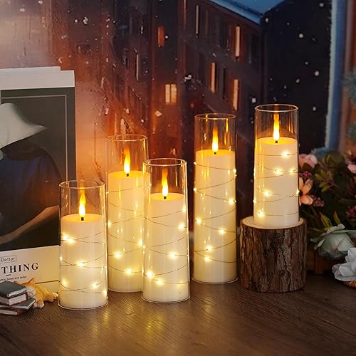Miniatura 66 de Velas LED sin llama con temporizador, 5 velas parpadeantes sin llama para ambiente romántico y decoración del hogar, carcasa acrílica estable