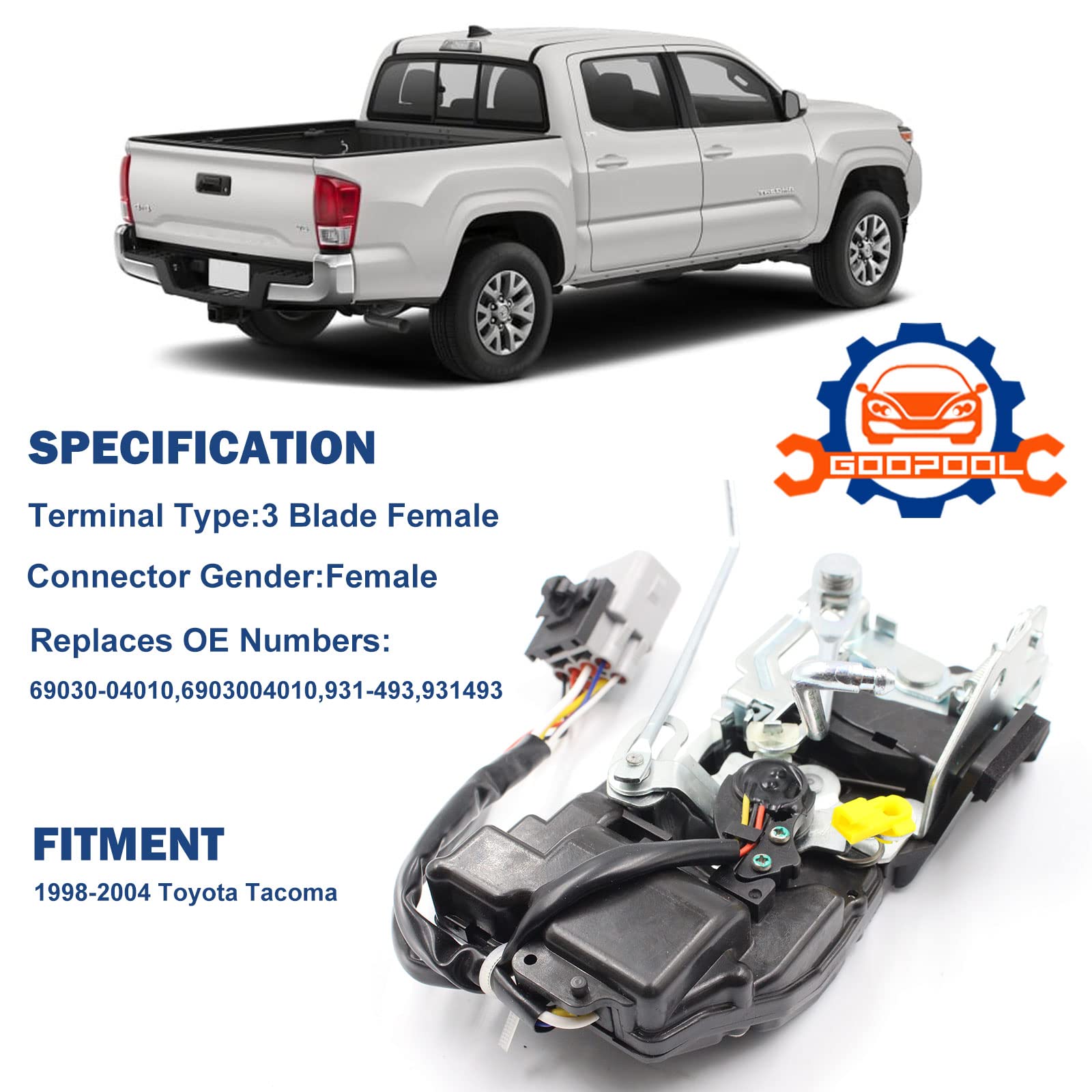 Front Right Door Lock Actuator Assembly For 1998-2004 Toyota Tacoma - Direct Fit Replacement