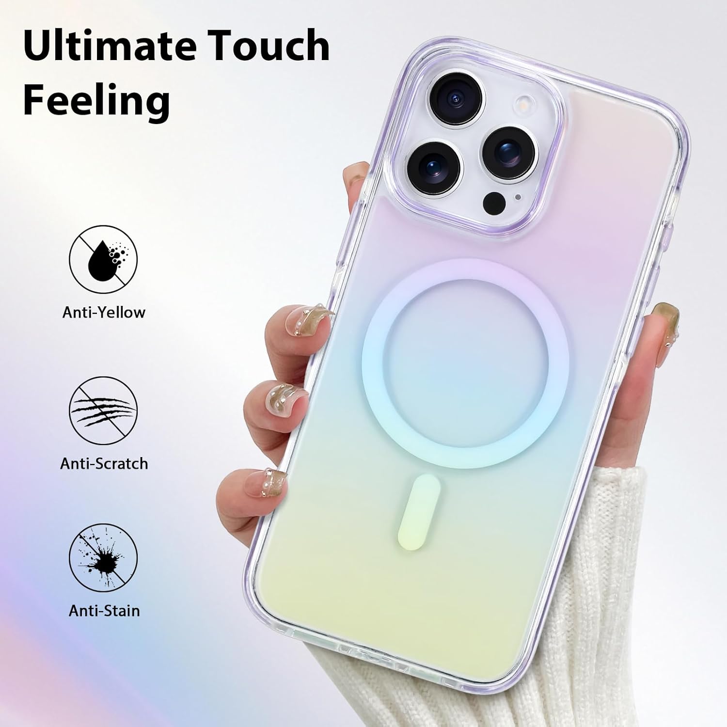 Magnetic for iPhone 16 Pro Max Case [Compatible with MagSafe] Aesthetic Gradient Rainbow Iridescent Design, Clear Shockproof Non-Slip Slim Protective Cover for Women Girls