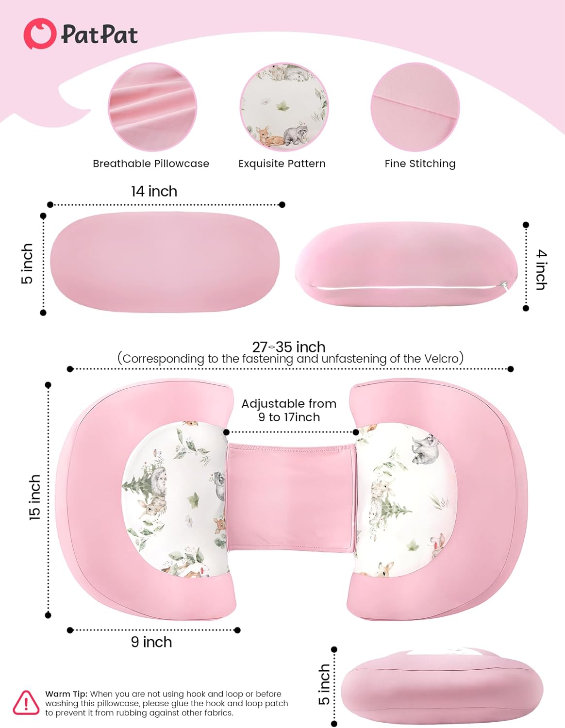 PATPAT Pregnancy Pillow for Sleeping, Maternity Pillow with Removable Cooling Cover, Support for Back, Belly and Hips, Portable Travel Wedge Pillow for Pregnant Women with Adjustable Small Pillow