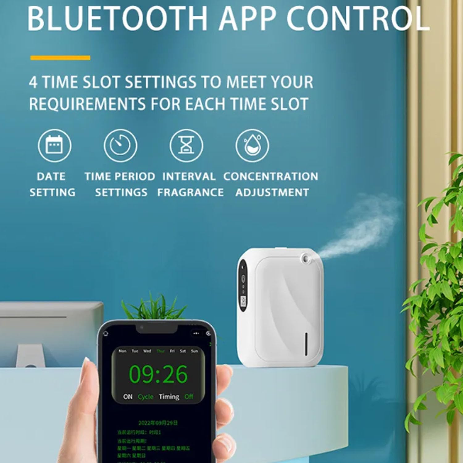 Essential Oil Diffuser, Wall Mounted Aromatherapy Machine, Smart App Control, 140 Ml Large Capacity, 100-200 Square Meters Coverage (Black)