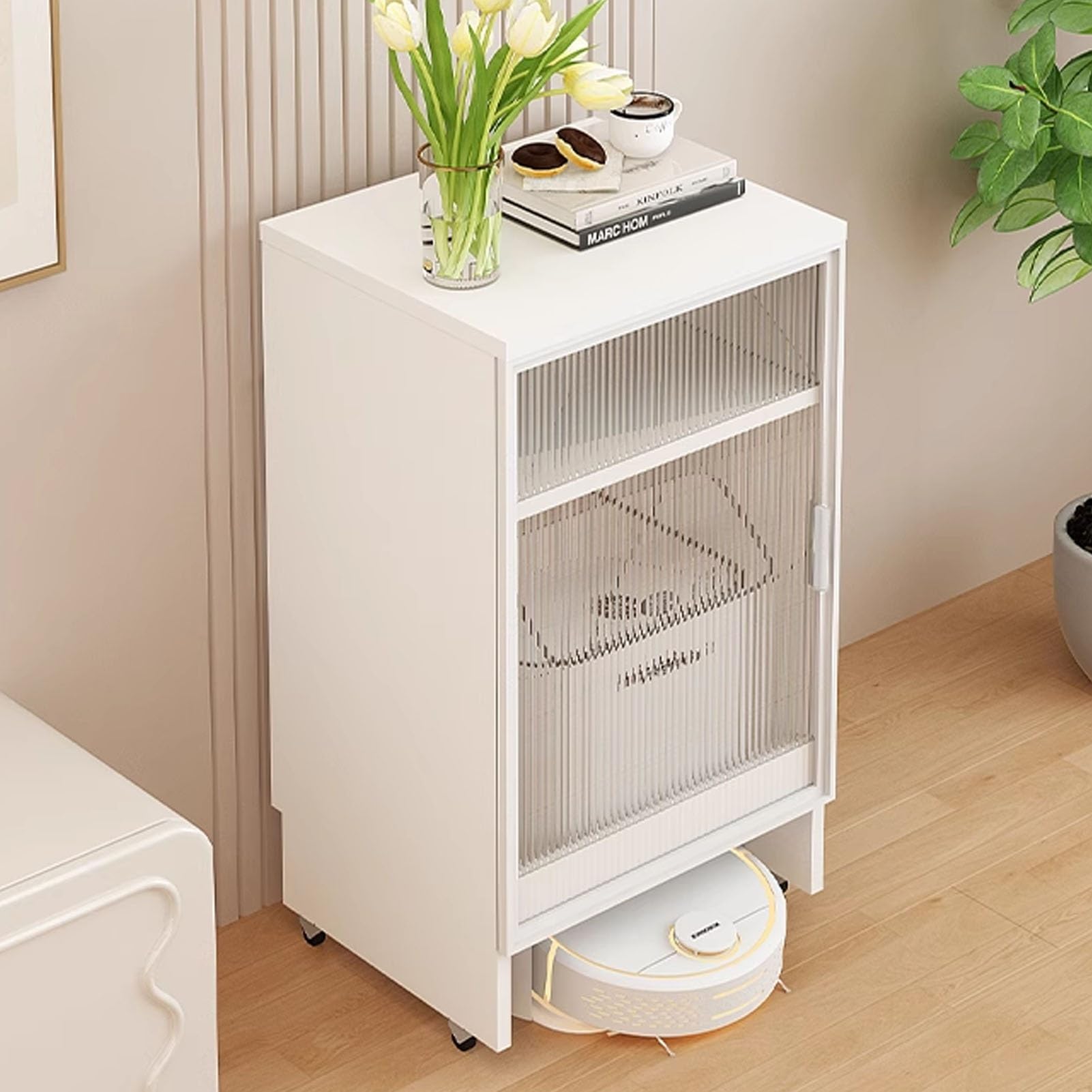 Organisateur d'aspirateur dissimulé blanc et meuble support aquarium