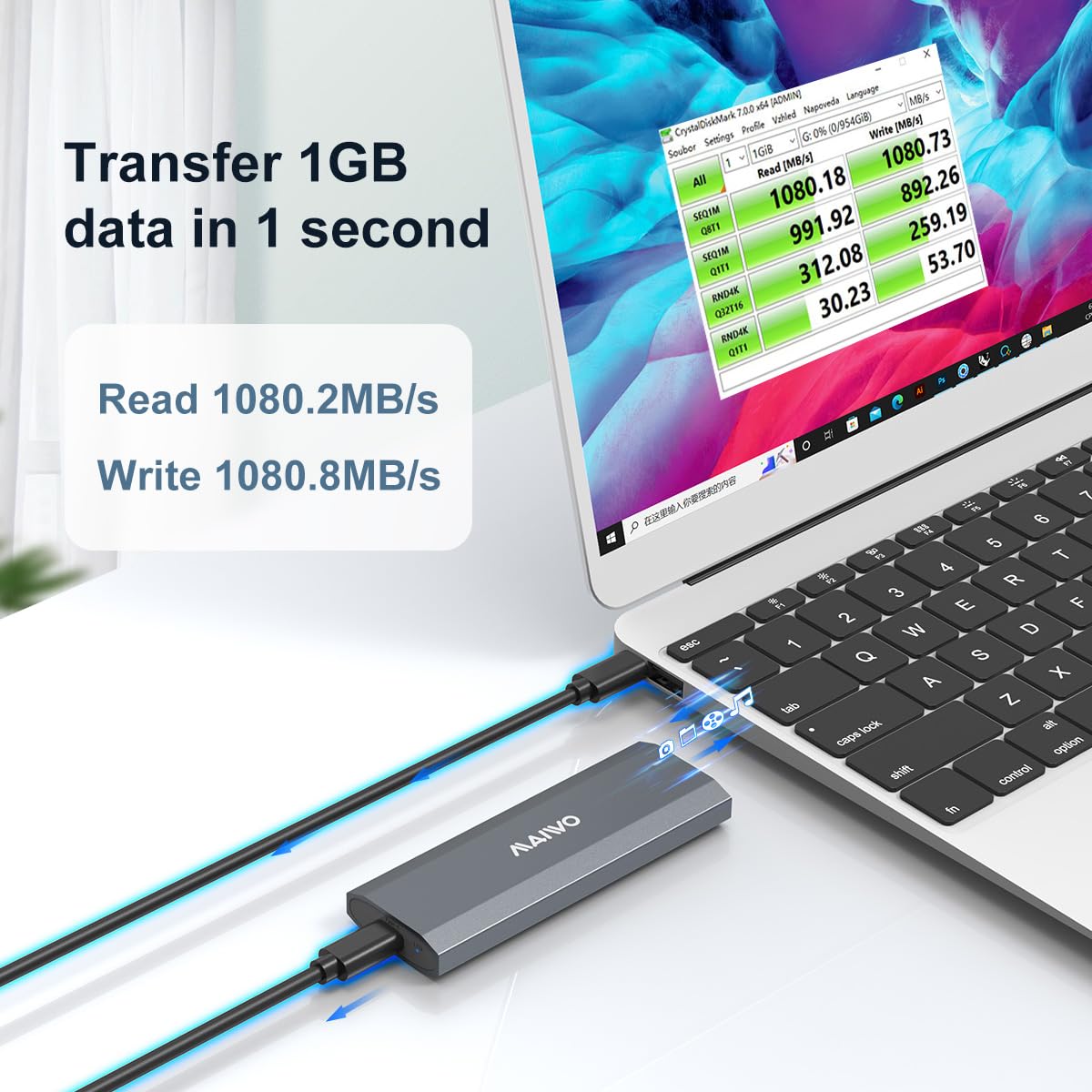 Carcasa SSD M.2 NVMe, USB 3.1 Gen 2 (10 Gbps) Lector NVMe externo PCIe de aluminio para SSD M-Key 2230/2242/2260/2280 de hasta 8 TB, compatible con UASP, sin herramientas 3