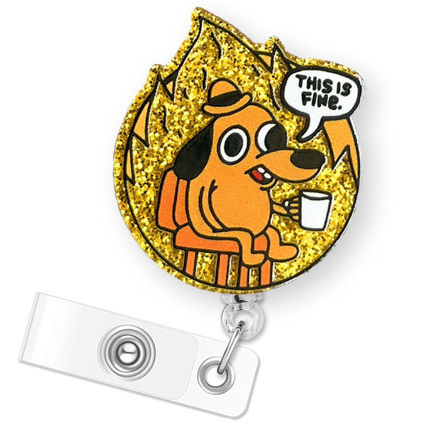 This is Fine Dog Badge Reel Retractable, Funny Badge Reel for Nurse Nursing Student RN MA CNA LPN Medical Worker & Office Staff, This is Fine Badge