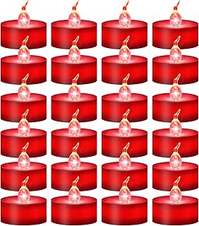 Windshell 24 PCS Red Tea Lights Candles Illuminate Real Red Flickering Flame(Red LED Inside), Battery Operated LED Candles, Red Flameless Candles for Wedding, Party, Christmas and Halloween