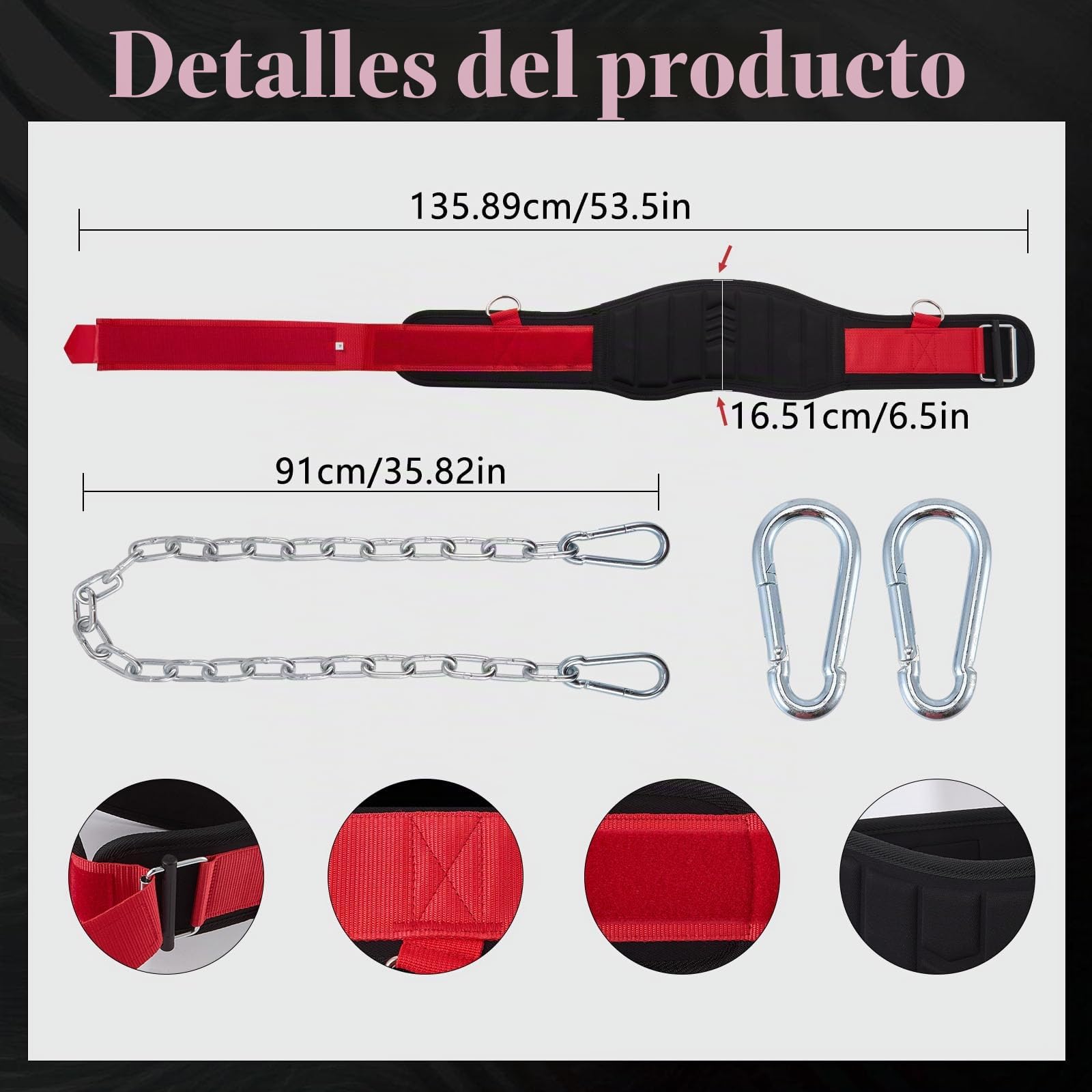 Cinturon Lastre 3 en 1 con Cadena para Dominadas y Fondos, Cinturon Gym Hombre para Peso Adicional, Cierre Autorretentivo hasta 310kg - Equipo de Fuerza para Gimnasio