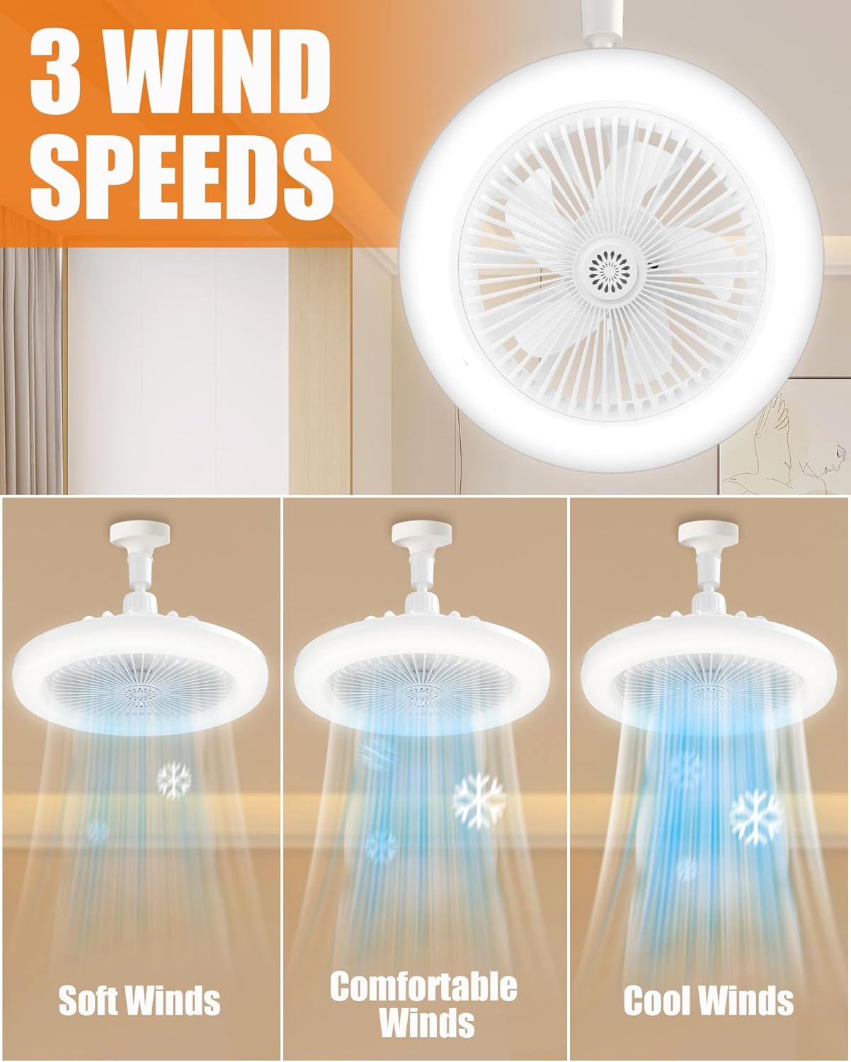 White 10" Ceiling Fan with Dimmable LED Light and Remote