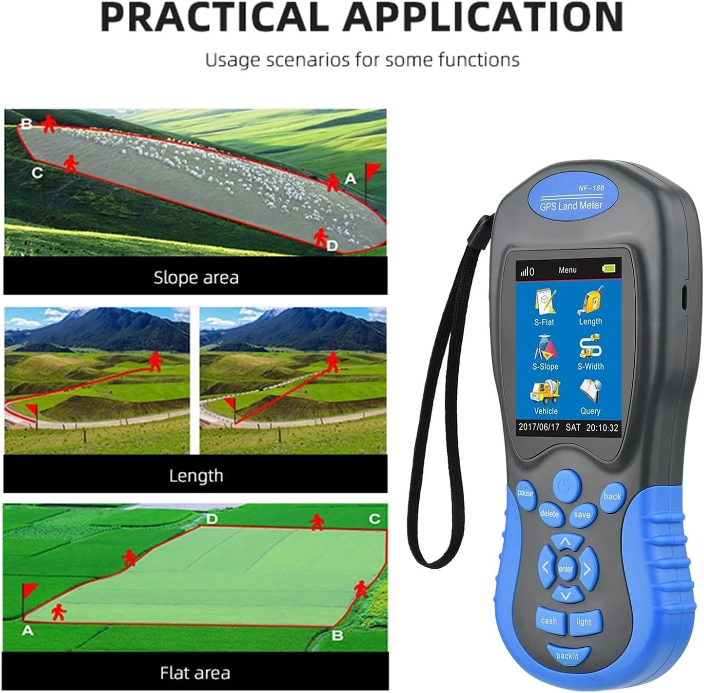 GPS Area Miernik, satelitarne urządzenie do pomiaru długości, wysokości i ciśnienia obszarów rolniczych z przenośnym cyfrowym wyświetlaczem LCD, przyrząd do pomiaru terenu na górzystym terenie, p