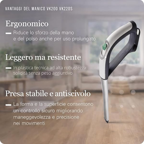 Manico Folletto VK200/220S -COMPATIBILE- Con Interruttore Integrato, per Scopa Elettrica VK200-220s, PENULTIMO MODELLO, Manico Folletto Ergonomico Con Manico Antiscivolo - 5