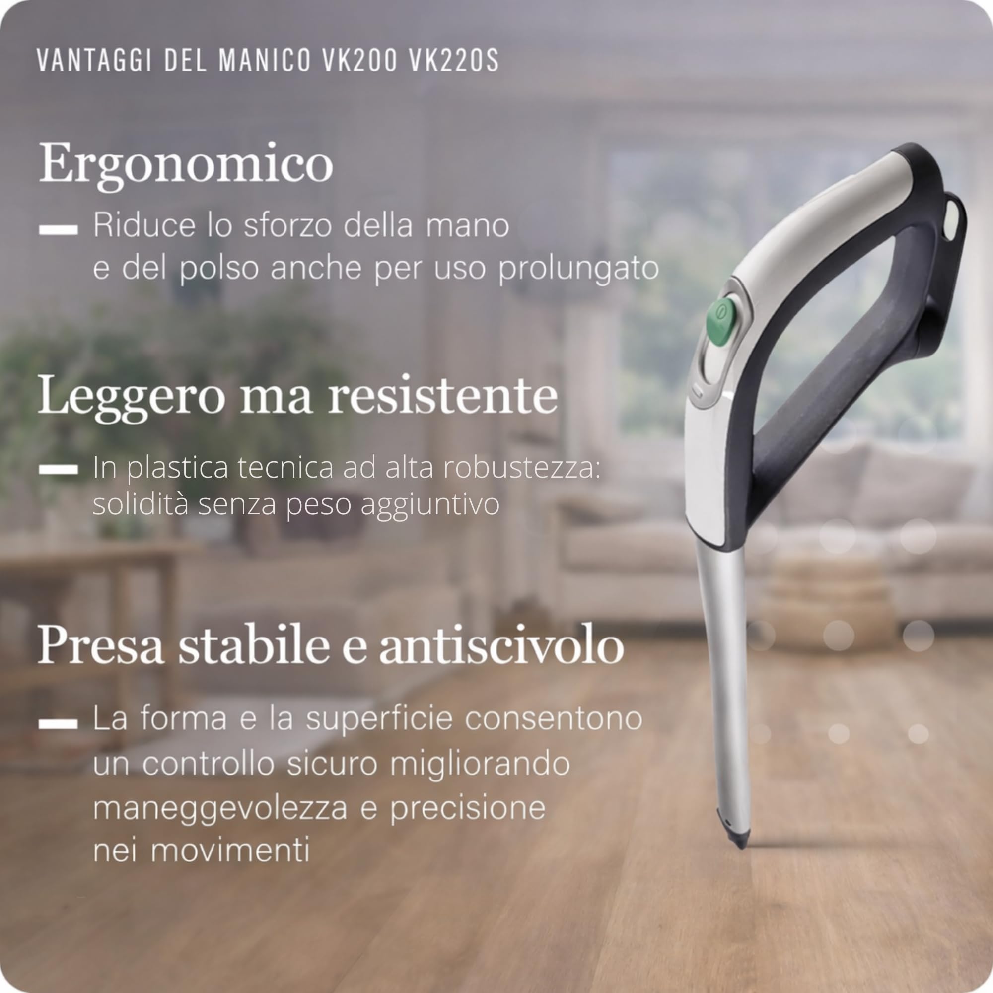 Manico Folletto VK200/220S -COMPATIBILE- Con Interruttore Integrato, per Scopa Elettrica VK200-220s, PENULTIMO MODELLO, Manico Folletto Ergonomico Con Manico Antiscivolo - 5