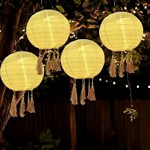 4 Stück Solar Lampions Außen: 20cm LED Solar Lampions Außen Wetterfest, Nylon Laterne Hängend für Außen, Solarbetrieben Gartenlaterne für Hochzeit Garten Terrasse Hof Outdoor Deko, Warmweiß