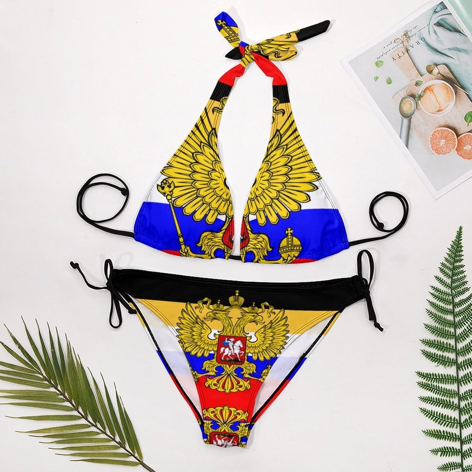 Russia Flag Novelty Women's 2 Piece String Bikini Set Swimsuits Bathing Suit Swimwear