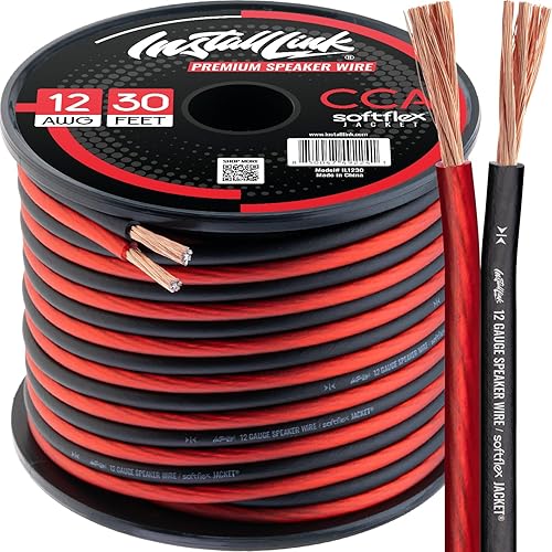 Install Link Cable de cable de altavoz de calibre 12 AWG (30 pies) estéreo, automóvil o cine en casa, CCA