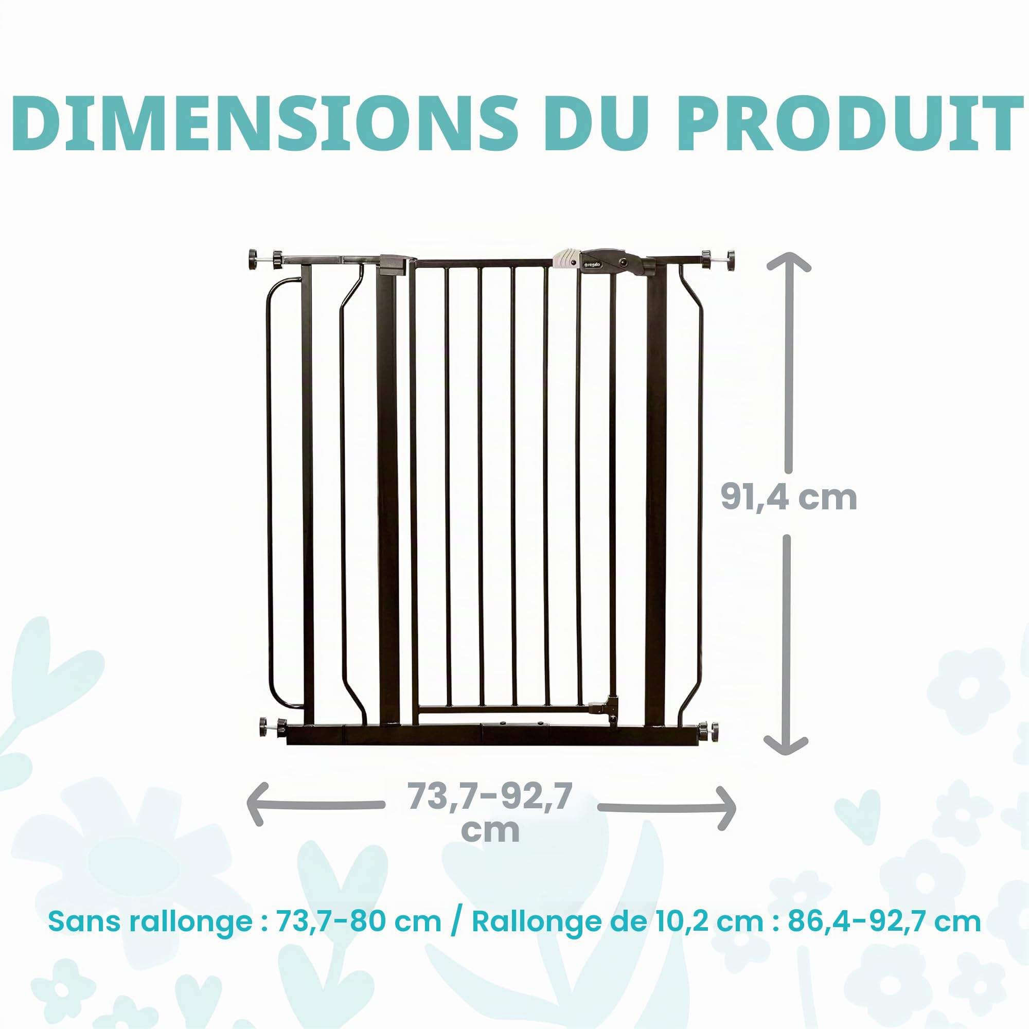 Regalo Safety 91.4cm Extra Tall Baby Gate for Doorways & Bottom of Stairs, Fits Openings 73.6-90cm (Extension Included), Pressure Mounted for Babies, Toddlers & Pets