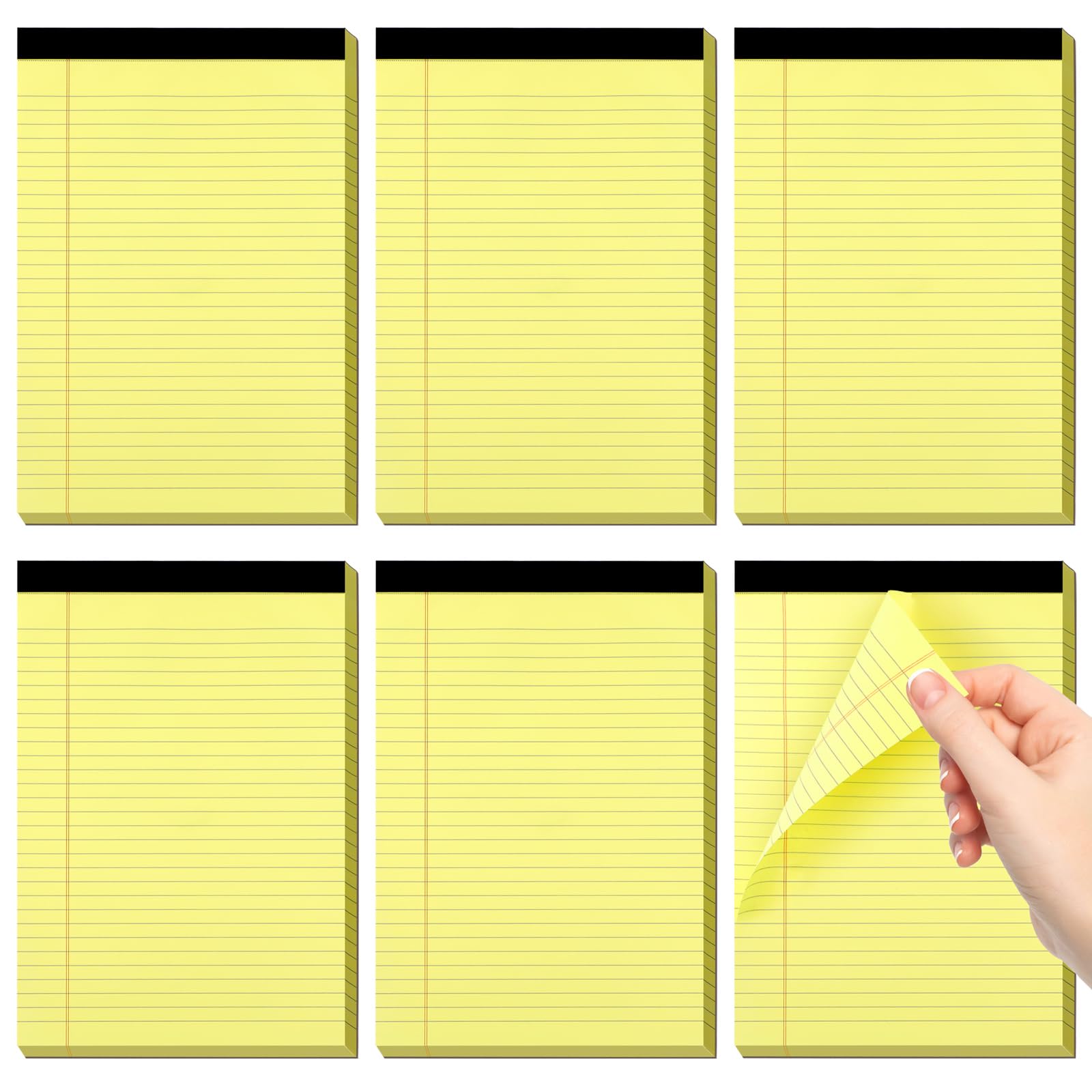 WINKIO Legal Pads 5" X 8", 6 Pack Yellow Note Pads, College Ruled Yellow Lined Paper Pads, Letter & Legal Ruled Pads, 30 Sheets per Small Writing Pads 5x8 for School, Home, Office, Business