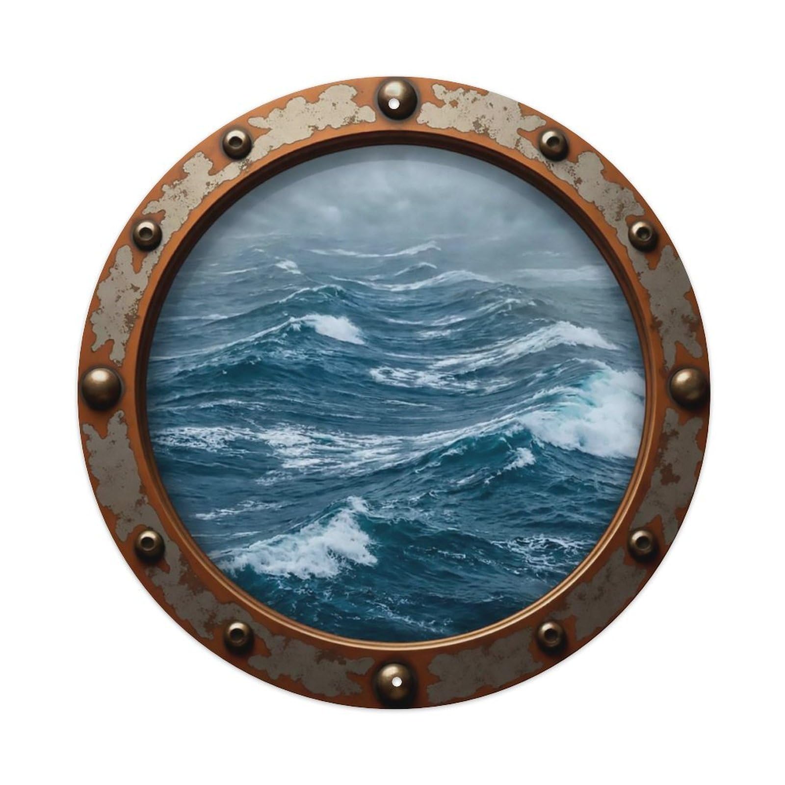 Vintage Porthole Pulsing Swells Nautical Window View Metal Tin Sign