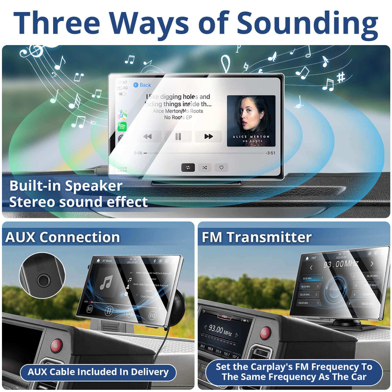 ESSGOO Latest 9-Inch Portable Car Stereo with Wireless Apple CarPlay and Android Auto, Bluetooth Hands-Free, Mirror Link, GPS, Siri, FM, Google, Supports Multiple Truck and RV Models