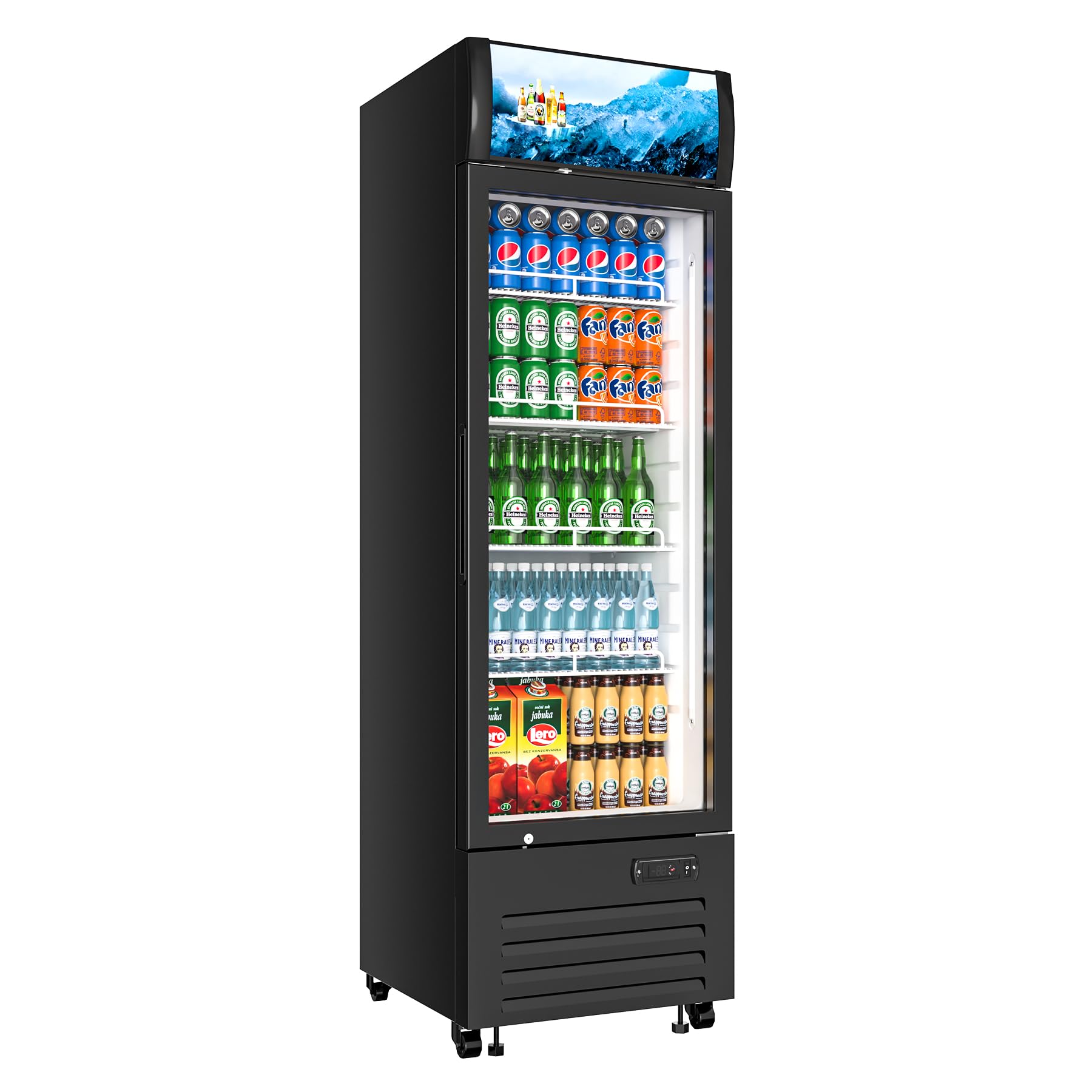 Photo 1 of Rockitch Commercial Beverage Refrigerator 1 Glass Door, 12.3 Cu.ft Commercial Upright Display Merchandiser Refrigerator, Beverage Cooler with LED Light, Lock Wheels, Adjustable Shelf for Bar, Shop