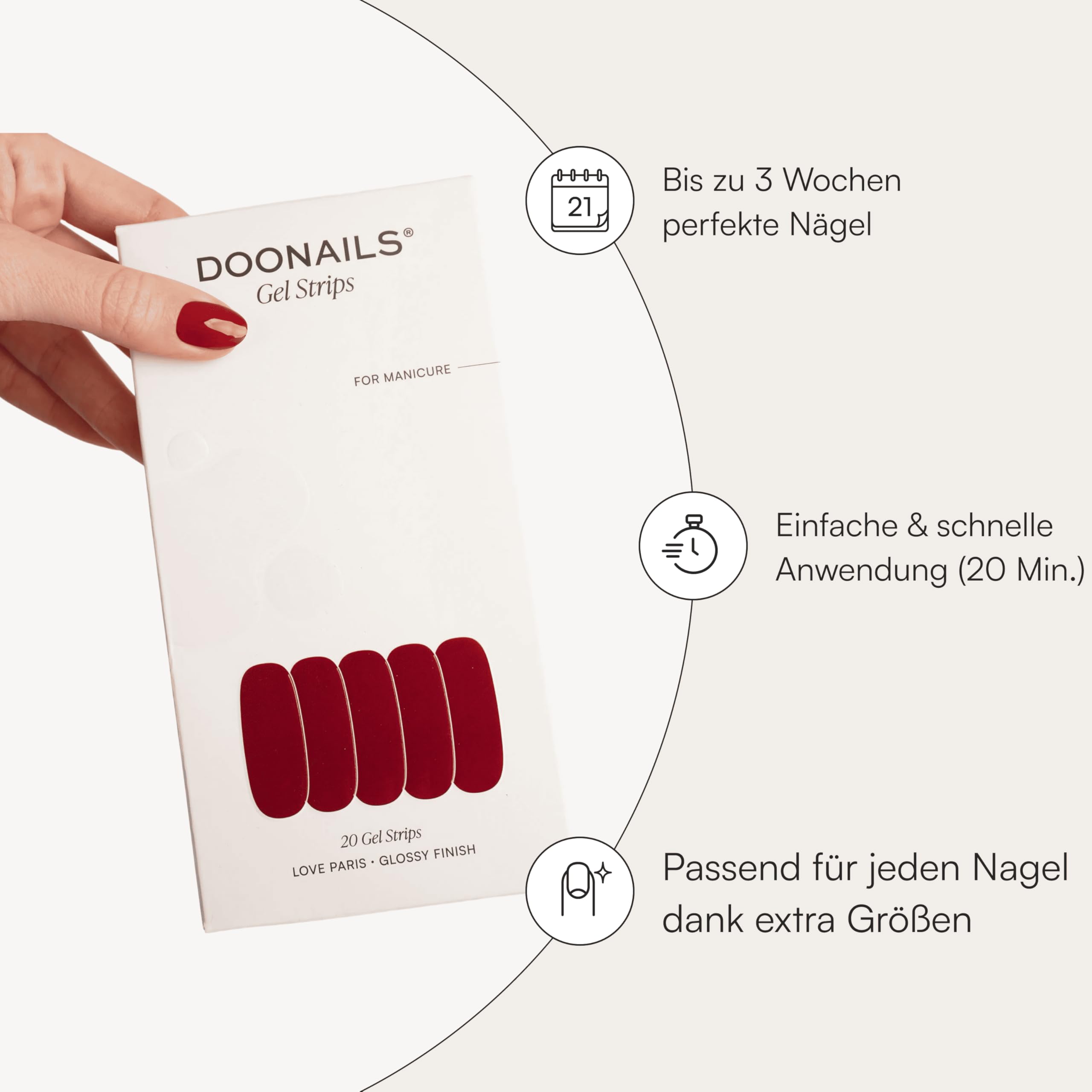 DOONAILS - Feuilles Gel Bubblegum - 20 bandelettes de gel UV en 9 tailles avec extra-longueur - Films ongles autocollants & durcissant aux UV - Autocollants ongles avec jusqu'à 14 jours de tenue