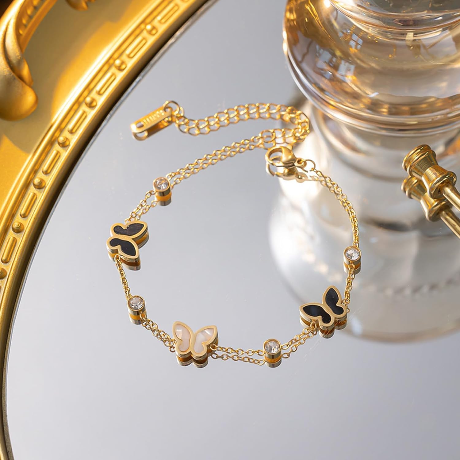 Rhinestone Bracelet for Women Layered Heart Butterfly Charm Rhinestone Bracelet Jewelry Bridesmaid Gift for Wedding Prom Party for Birthday Friendship Sister - Image 4