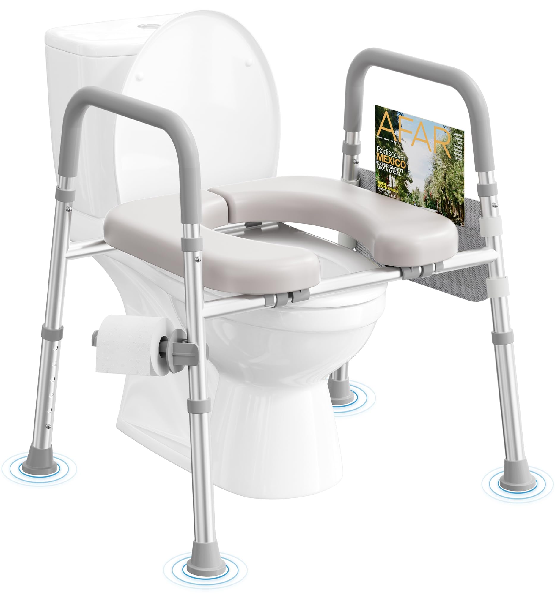 HOMLAND Raised Toilet Seat with Handles, Toilet Seat Riser for Seniors, Adjustable Height & Width, 400lb Elevated Handicap Toilet Seat, Fit Any Toilet, Grey