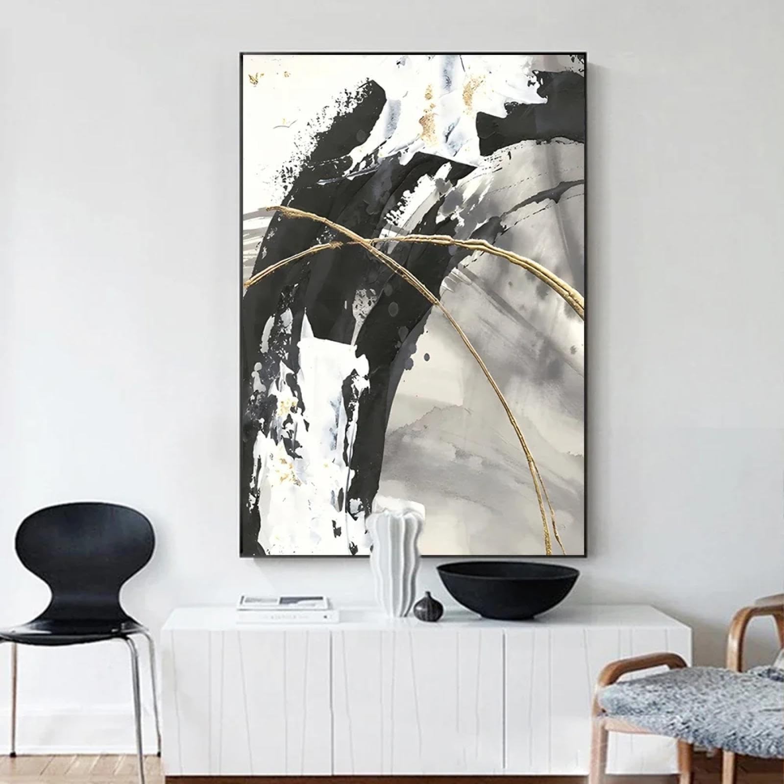 ZHMANLUCK Woonkamer wanddecoratie schilderijen canvas muur abstracte kunst moderne schilderij goud ontwerp muur foto voor slaapkamer decor 30 x 40 cm (12 x 16 inch) met-zwart-frame