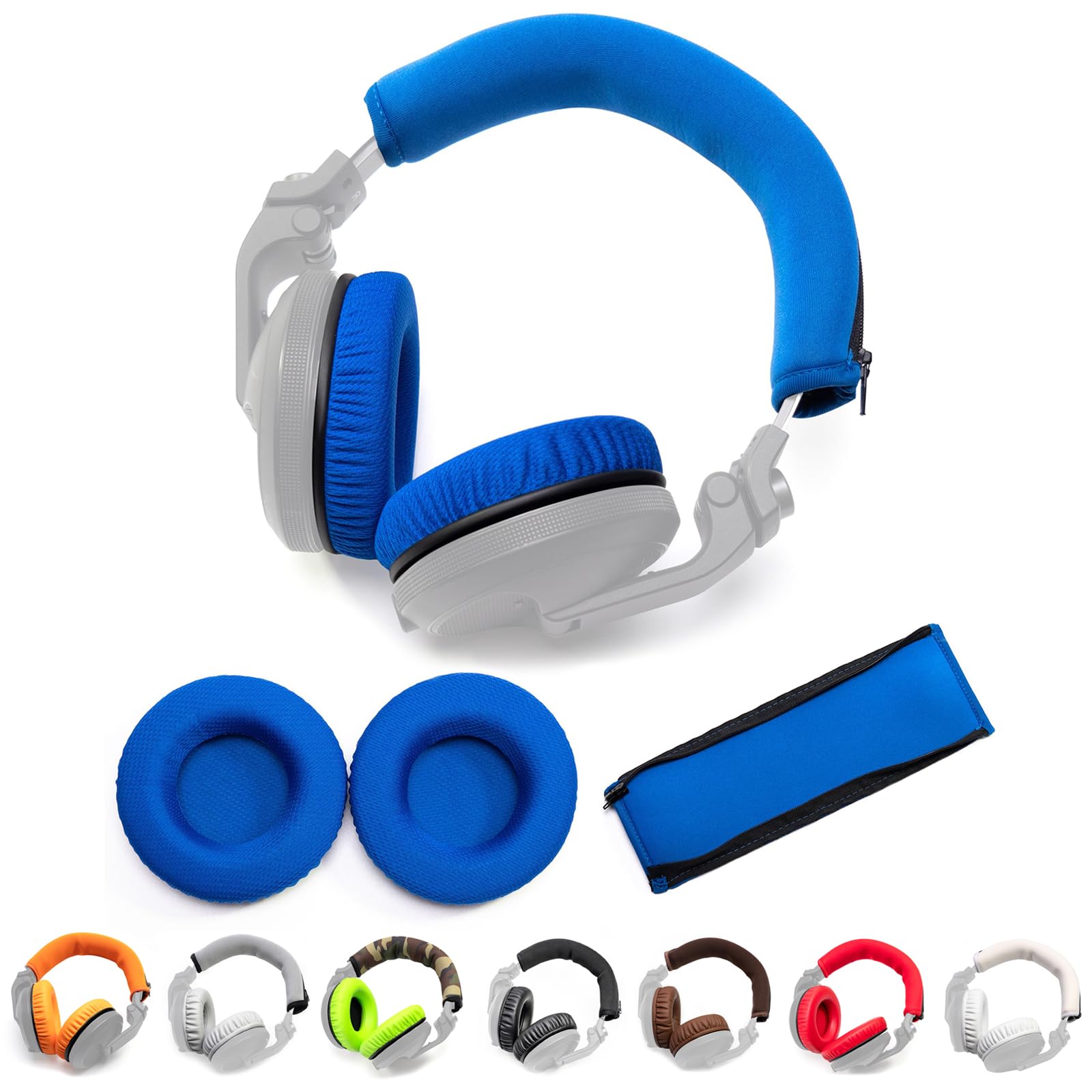 VoarmaksThick Soft Protein Leather Ear Pads & Headband Cushion Cover Replacement Kits Compatible with Pioneer HDJ-X5 X5BT HDJ-X7 X7BT HDJ-X10 DJ Headphone (Blue Polyester Kits)