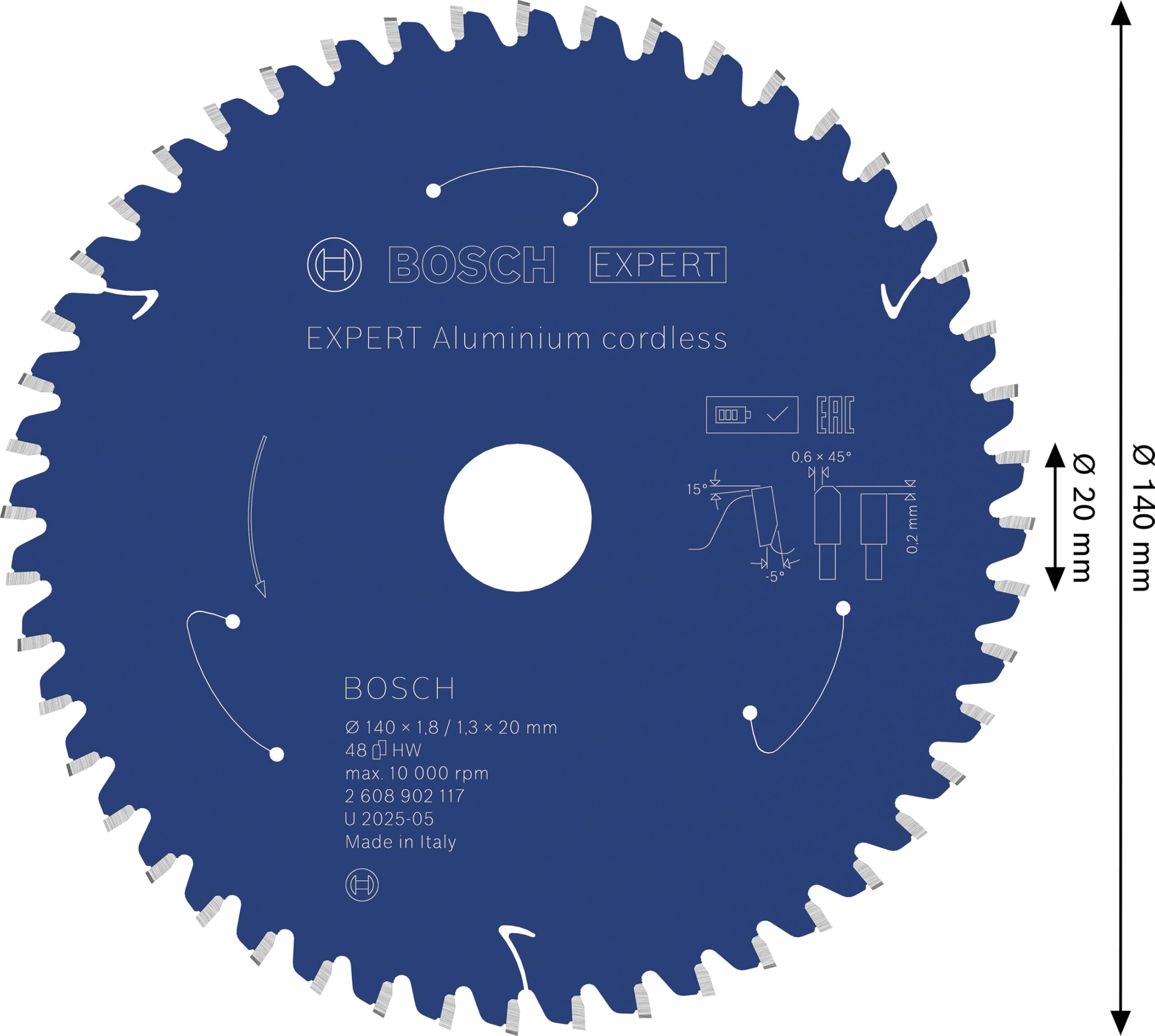 Bosch 1x EXPERT Aluminium cordless Kreissägeblatt für Handkreissägen (für Aluminium, Ø mm, Professional Zubehör Akku-Handkreissägen)