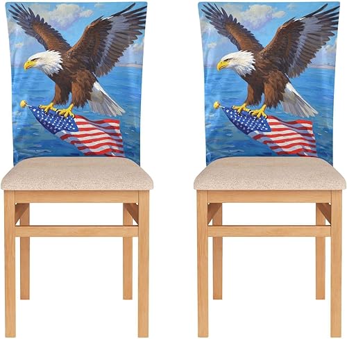 Miniatura 2 de Juego de 6 fundas decorativas para sillas de comedor del 4 de julio, diseño de pájaro marrón, para fiesta de cumpleaños, fundas lavables para sillas