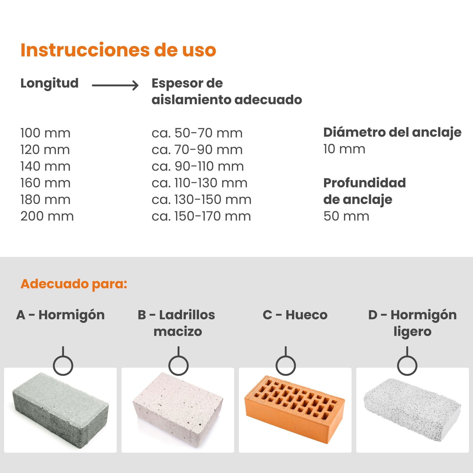 PROTEKTOR Taco para aislamiento térmico 100 unidades Ø10x100mm con clavo de plástico para fijación de fachadas, aislamiento y SATE, WDVS anclajes de impacto con certificación ETA Anclajes térmicos