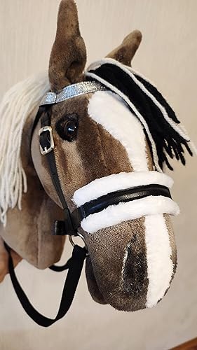 Miniatura 8 de Caballo de palo marrón A3  Cabeza de caballo realista en un palo  Caballo de palo con brida