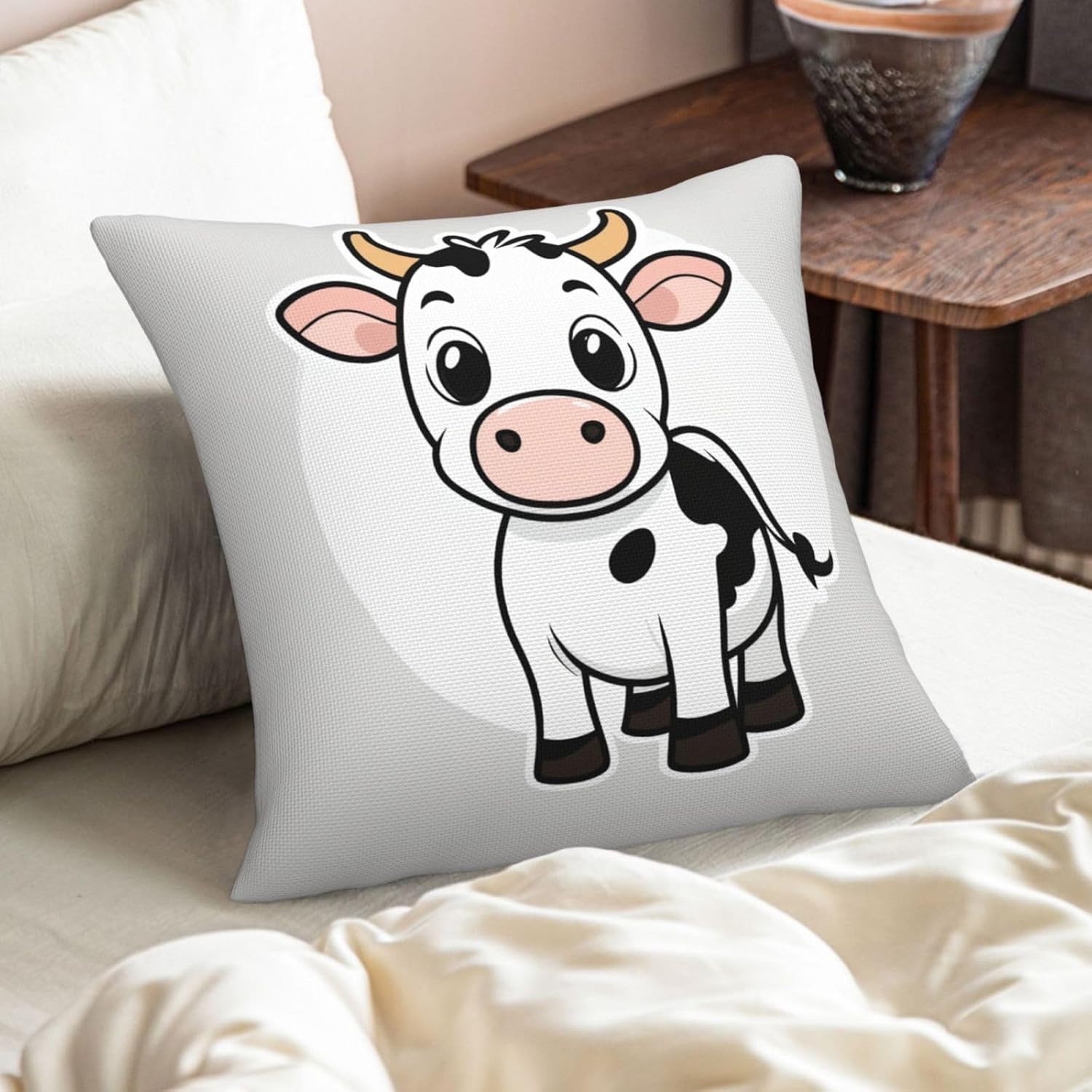Cartoon Milk Cow Imitation Linen Pillowcase -2 Sets, Fashionable Home Decoration, Used for Sofas, Gardens, beds