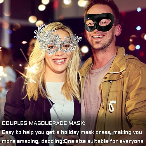 Miniatura 5 de Máscara de mascarada para parejas, carnaval veneciano, Mardi Gras, máscaras de encaje para mujeres y parejas, decoración de fiesta de Halloween