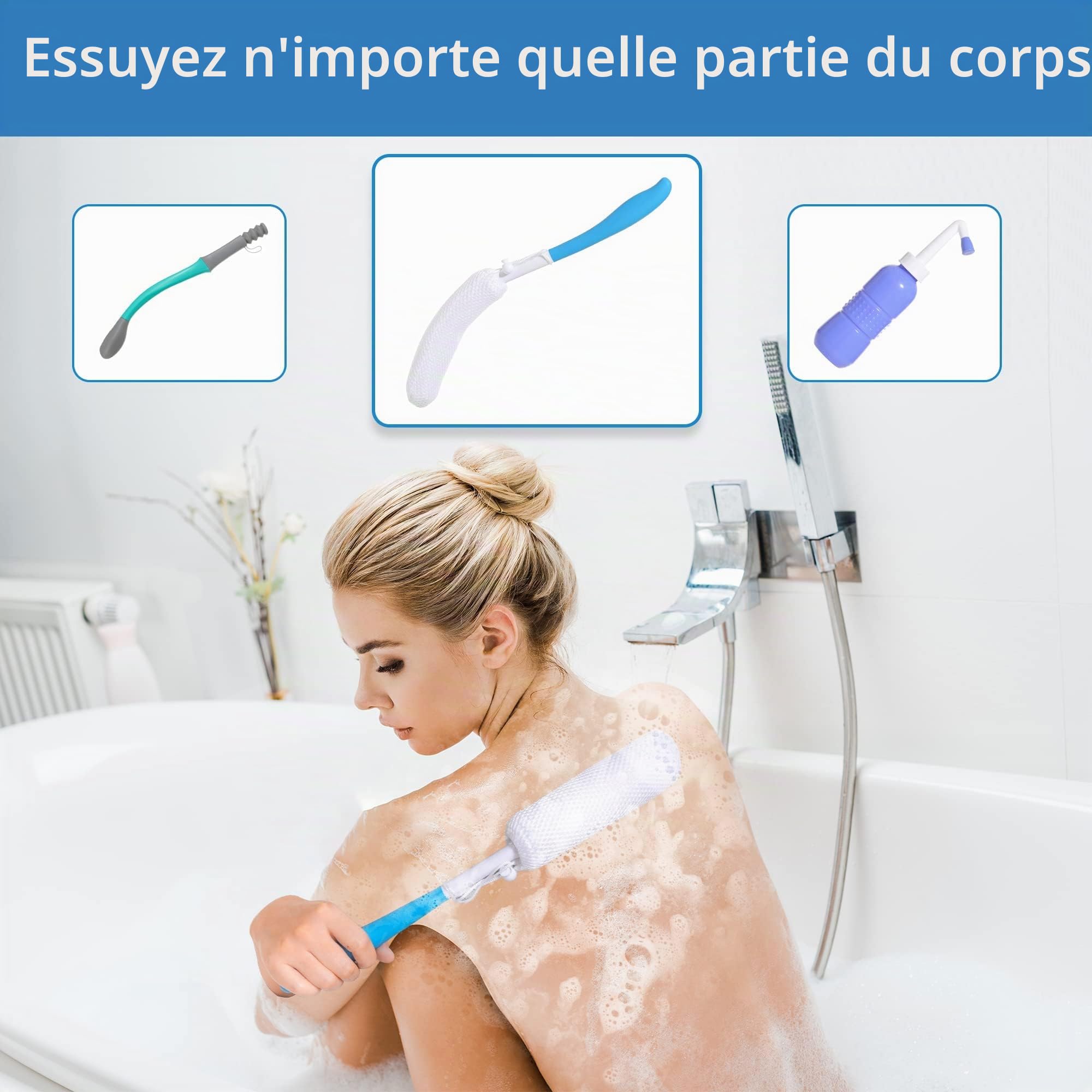 Outil de toilette, longue portée, Comfort Wipe, kit d'aide pour essuyer les toilettes avec long manche pour les personnes en surpoids, les personnes âgées et les handicapés, aide au nettoyage Bottom