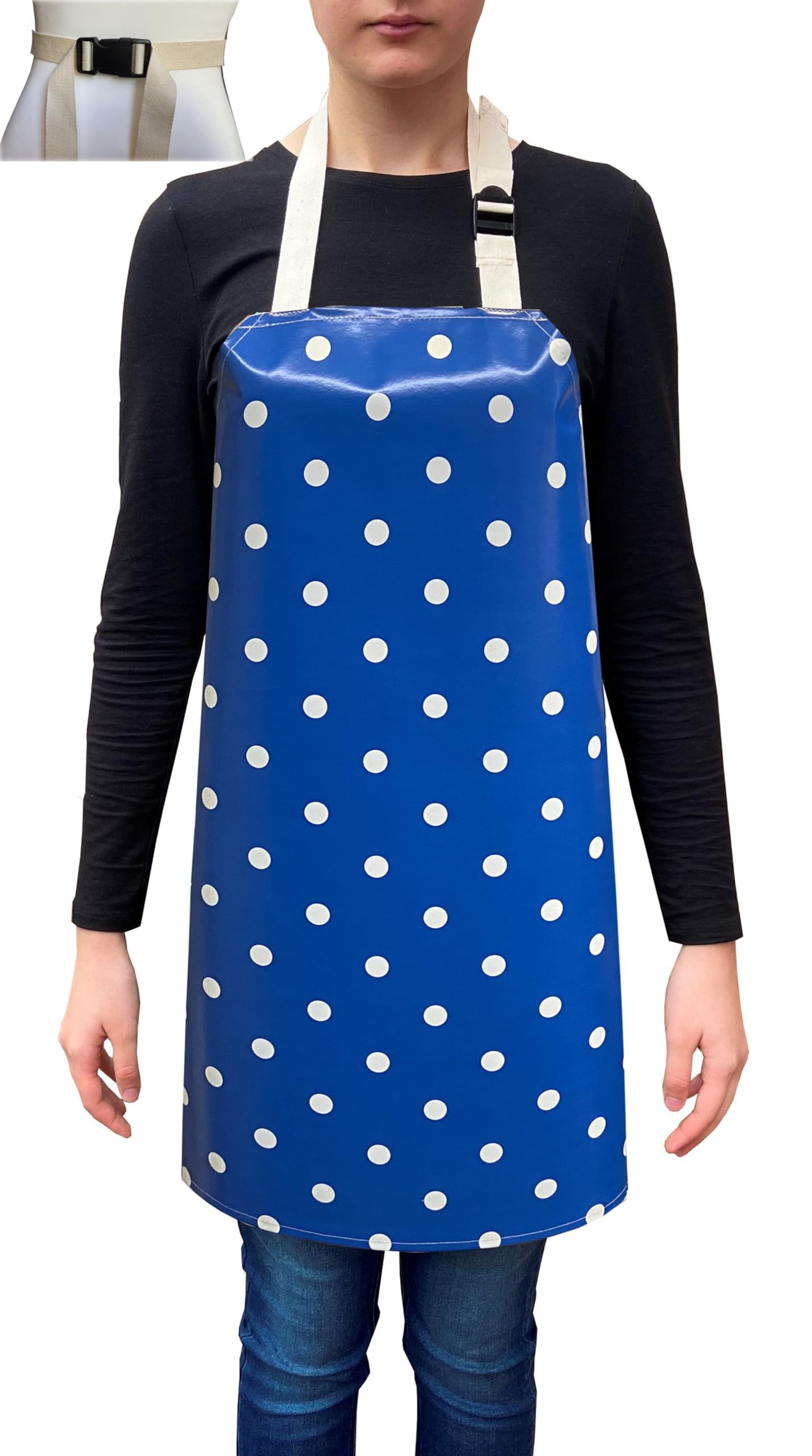Prestige Tablecloths Handmade Polka Dots Spots PVC Coated Wipe Clean Waterproof Aprons (Royal Blue)