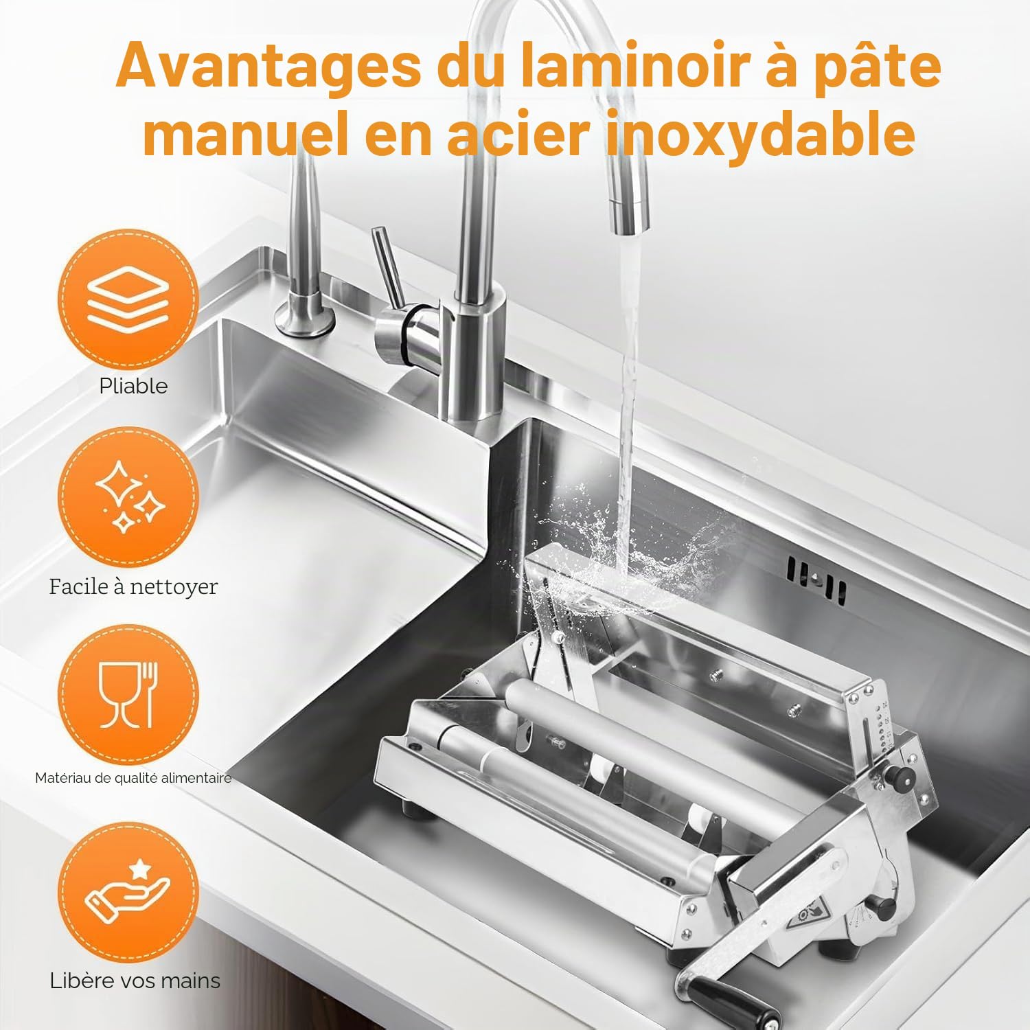 Laminoir à Pâte Feuilletée︱Laminoir à Pâte Pliable︱Laminoir Manuel En Acier Inoxydable︱Laminoir patisserie︱Épaisseur Réglable 0-27mm︱Pour Boulangerie︱Pizza︱Croissants