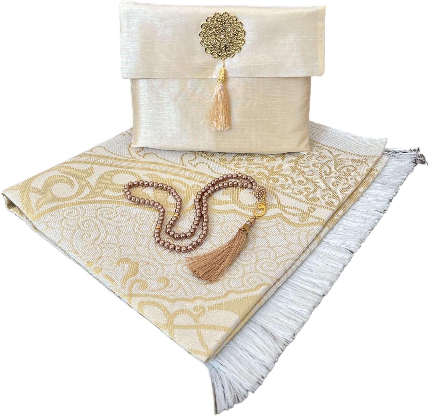 CLMJHG Muzułmański dywanik modlitewny i koraliki z elegancką torbą z tkaniny Slub, islamska mata modlitewna, muzułmański dywanik modlitewny, koc modlitewny Ramadan, na prezenty, muzułmański, islamski,